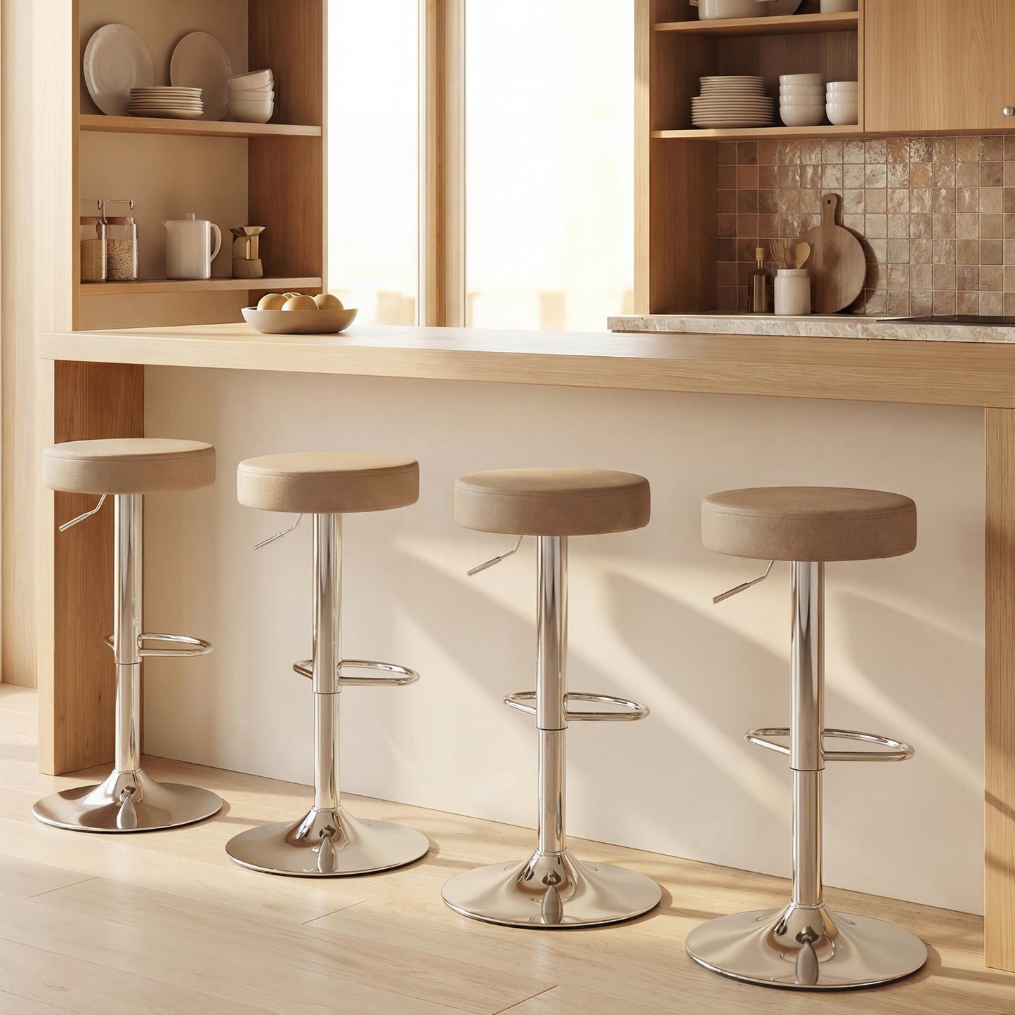 HOMCOM Bar Stools Set of 2, Modern PU Leather Swivel Barstools, Height Adjustable Breakfast Bar Chairs with Footrest, Brown