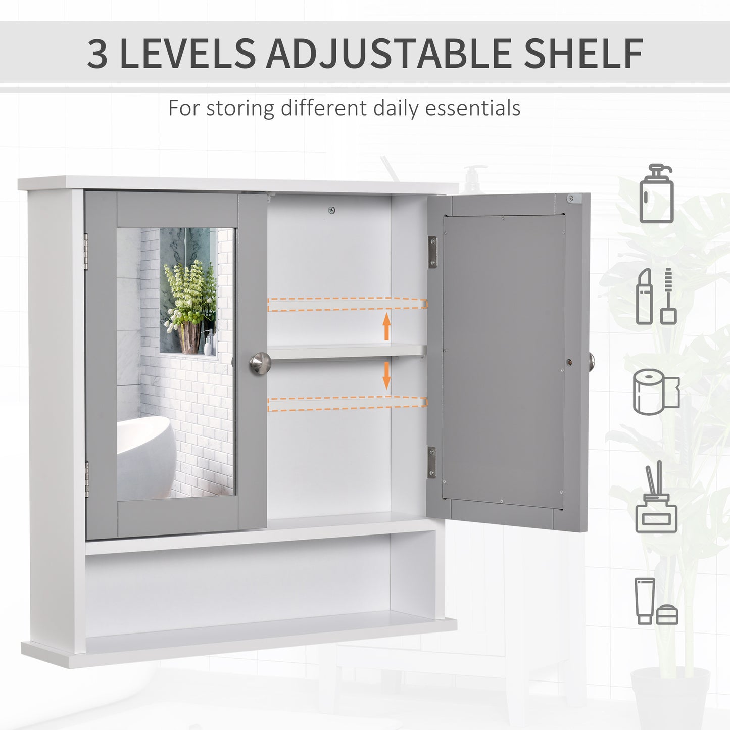kleankin Bathroom Wall Storage Cabinet - Grey