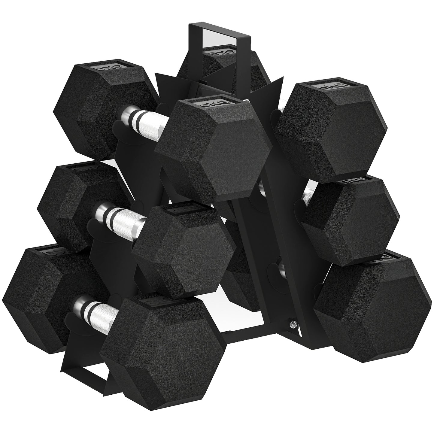 SPORTNOW Hex Dumbbell Set with Weights Storage Rack, Rubber Coated Dumbbells, Non-Slip Chrome Handles, Space-Saving for Home Gym Weight Lifting Strength Training, 2 x 4kg, 2 x 6kg, 2 x 8kg