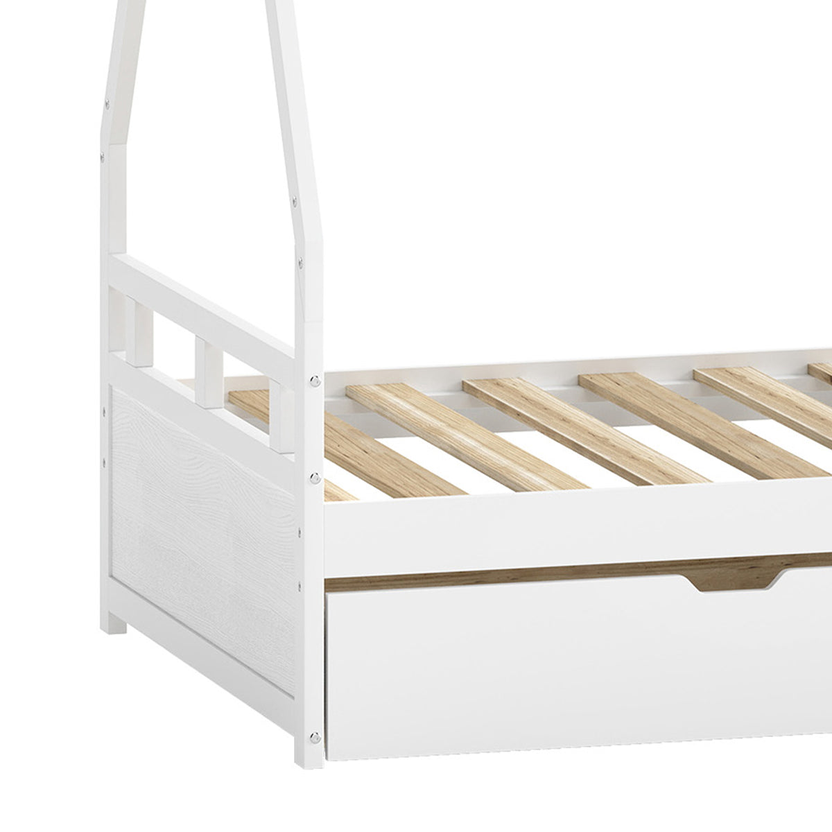 AIYAPLAY Wooden Kids House Bed Frame, Toddler Single Bed with 2 Storage Drawers and Roof, Fits 90x190cm Mattress