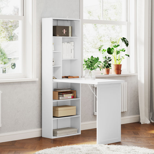 HOMCOM Fold-Out Desk 98cm with Storage and Writing Board, White