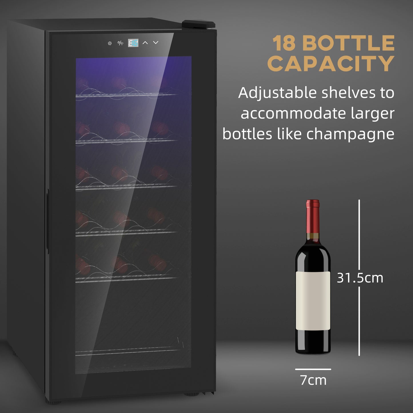 HOMCOM 18-Bottle Narrow Wine Fridge, with Lights - Black