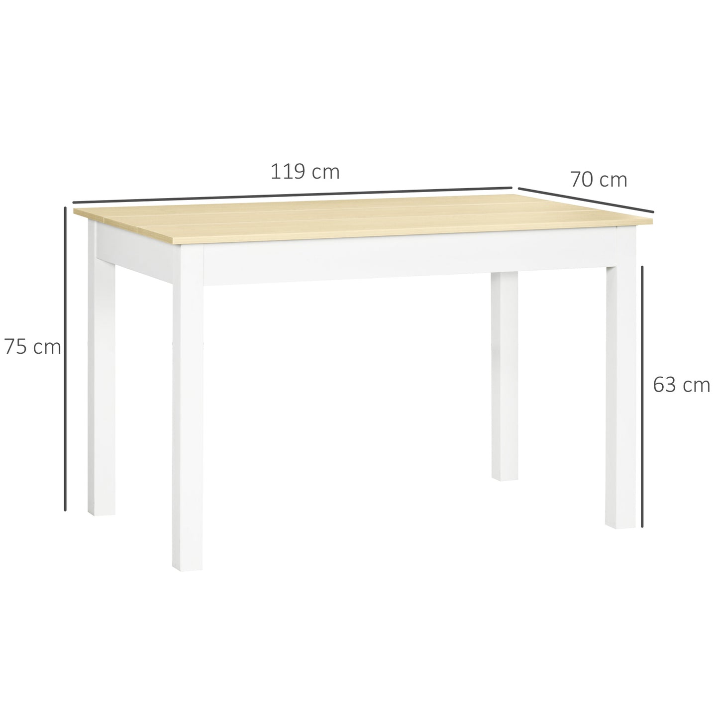 HOMCOM Dining Table for 4 to 6, Modern Kitchen Table with Wood Effect Tabletop, Thick Legs, 120L x 70W x 75Hcm, for Dining Room, Kitchen, Living Room, Oak