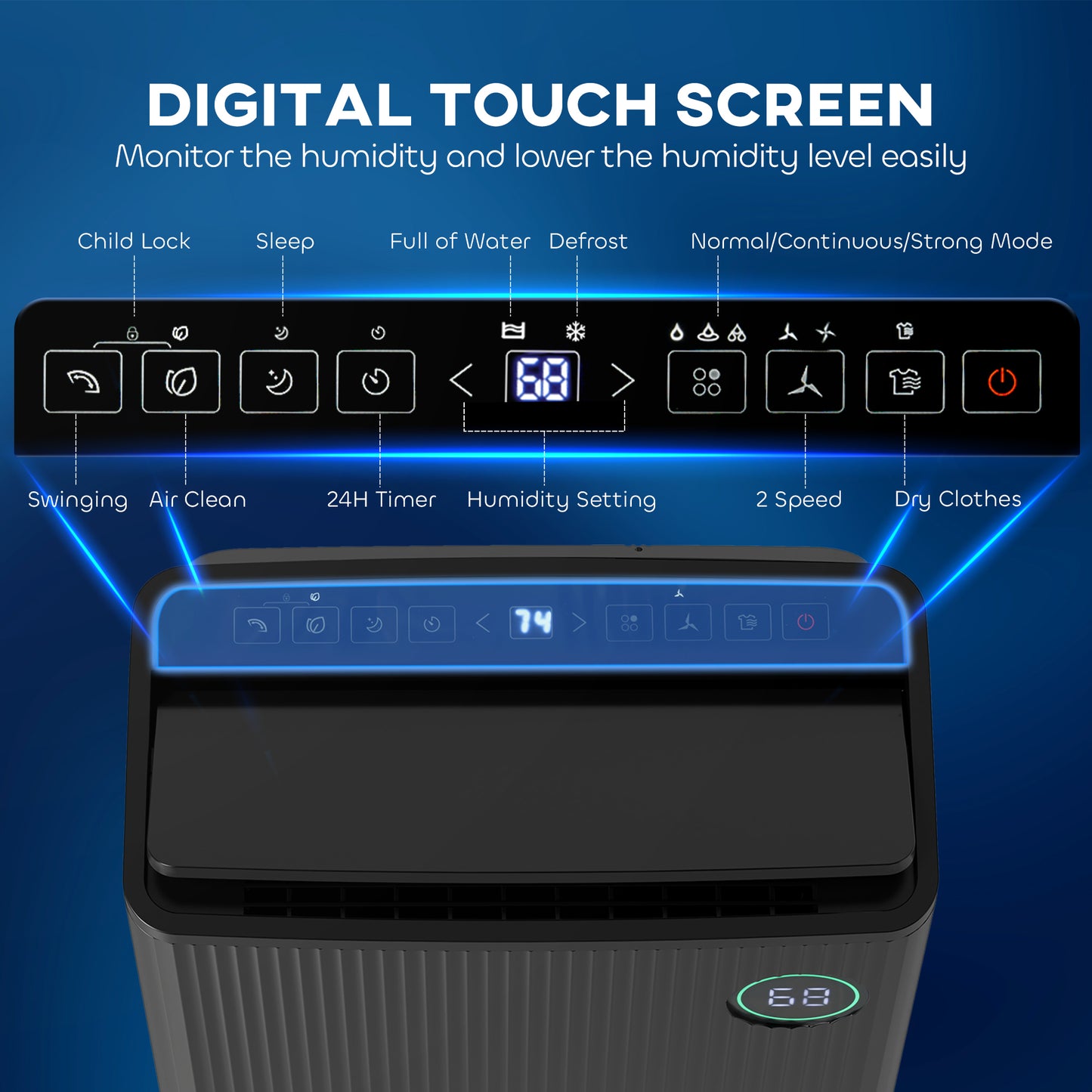 HOMCOM 5500mL Portable Dehumidifier with Air Purifier, UVC, Ioniser, 24H Timer, 5 Modes, 16L/Day, for Home Laundry, Black