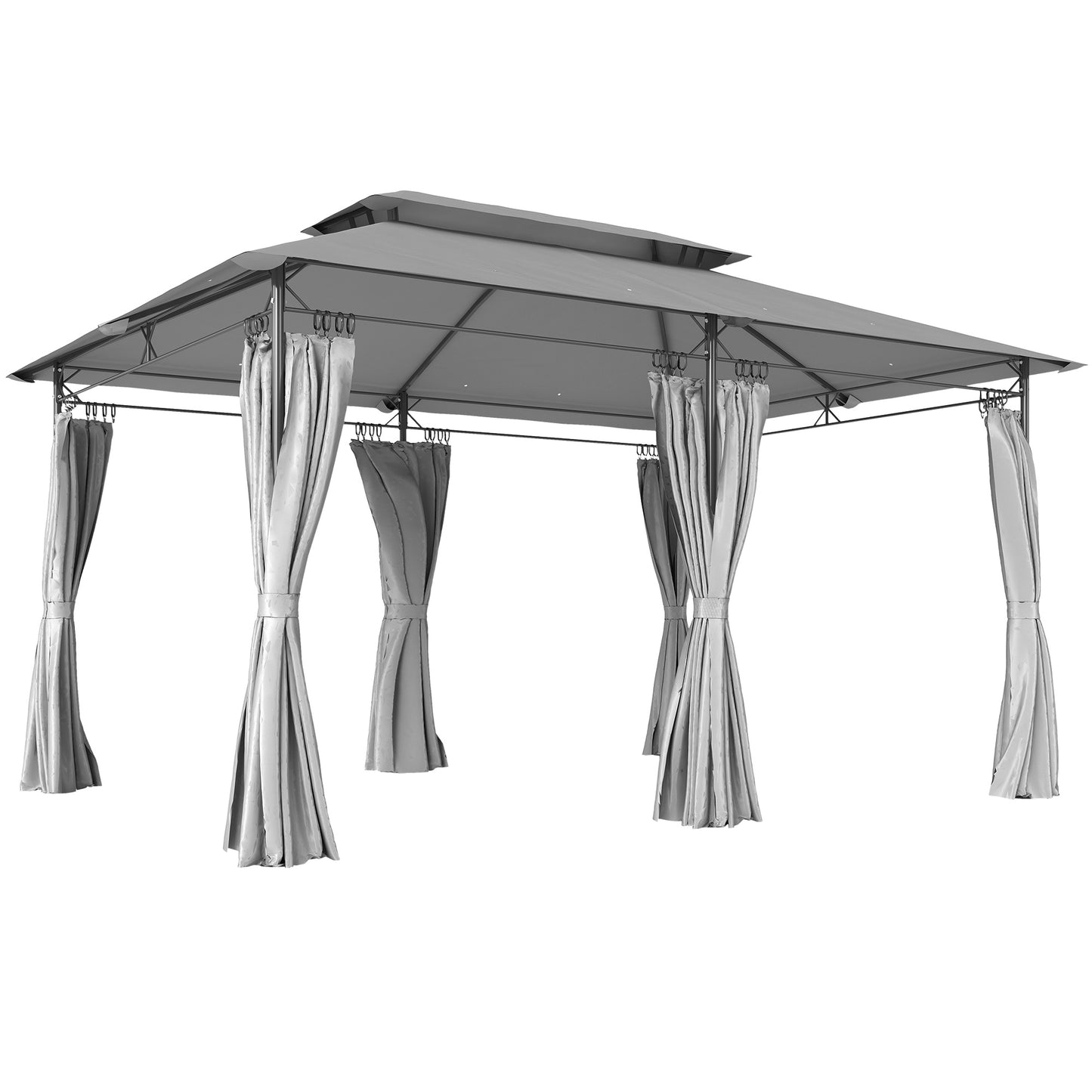 Outsunny 3 x 4m Metal Frame, Two-Tier Roof Gazebo - Dark Grey