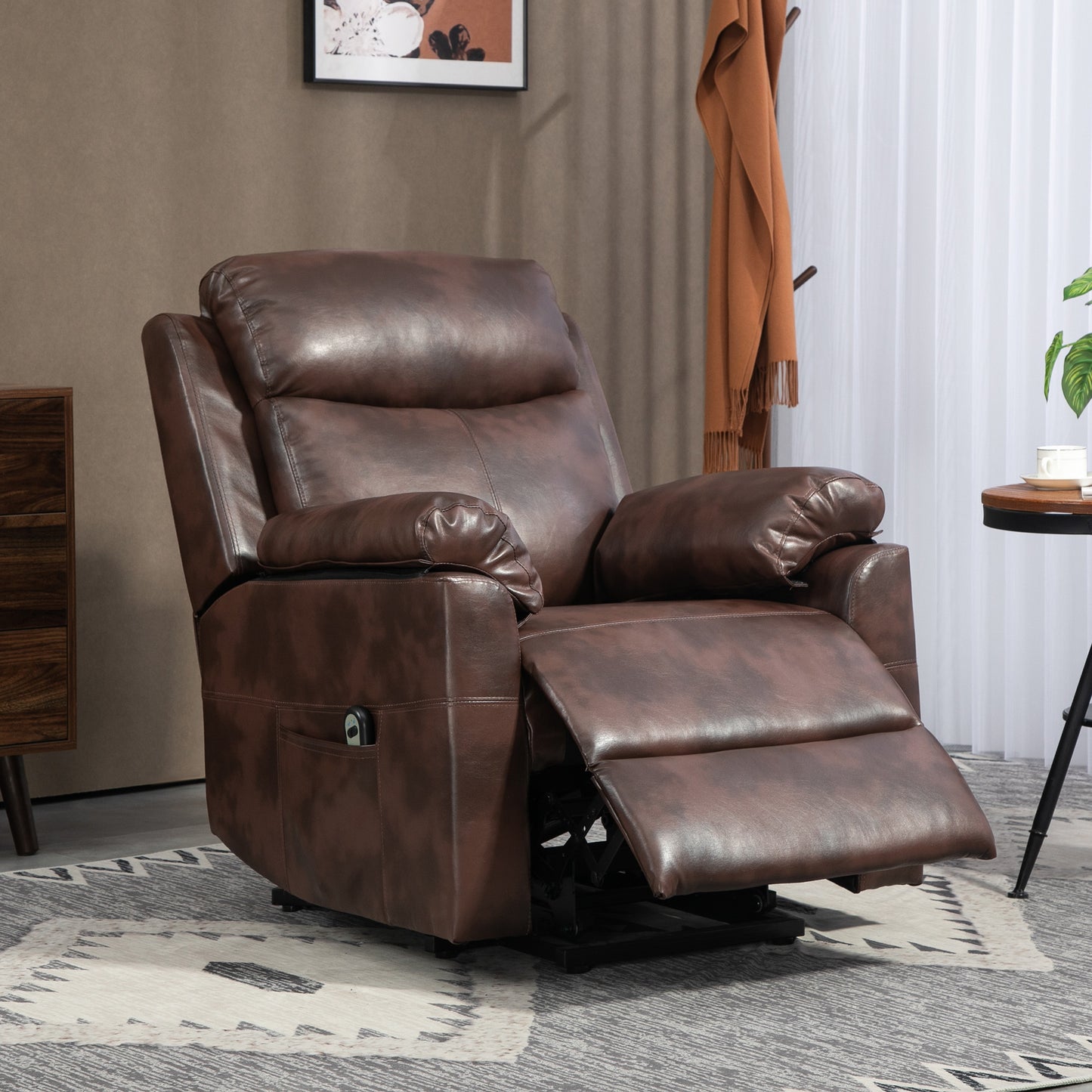 HOMCOM Faux Leather 70° Electric Riser Recliner Chair, Dark Brown