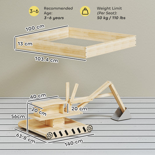 AIYAPLAY Wooden Sand Pit with Digger, Kids Sandbox Outdoor, SandPit with 360 Swivel Seat and Bottom Liner