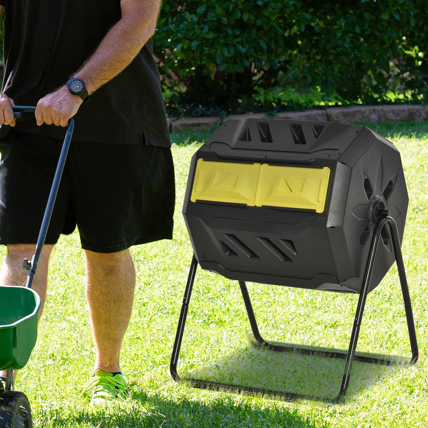 Outsunny 160L 360° Rotating Dual Chamber Composter - Yellow