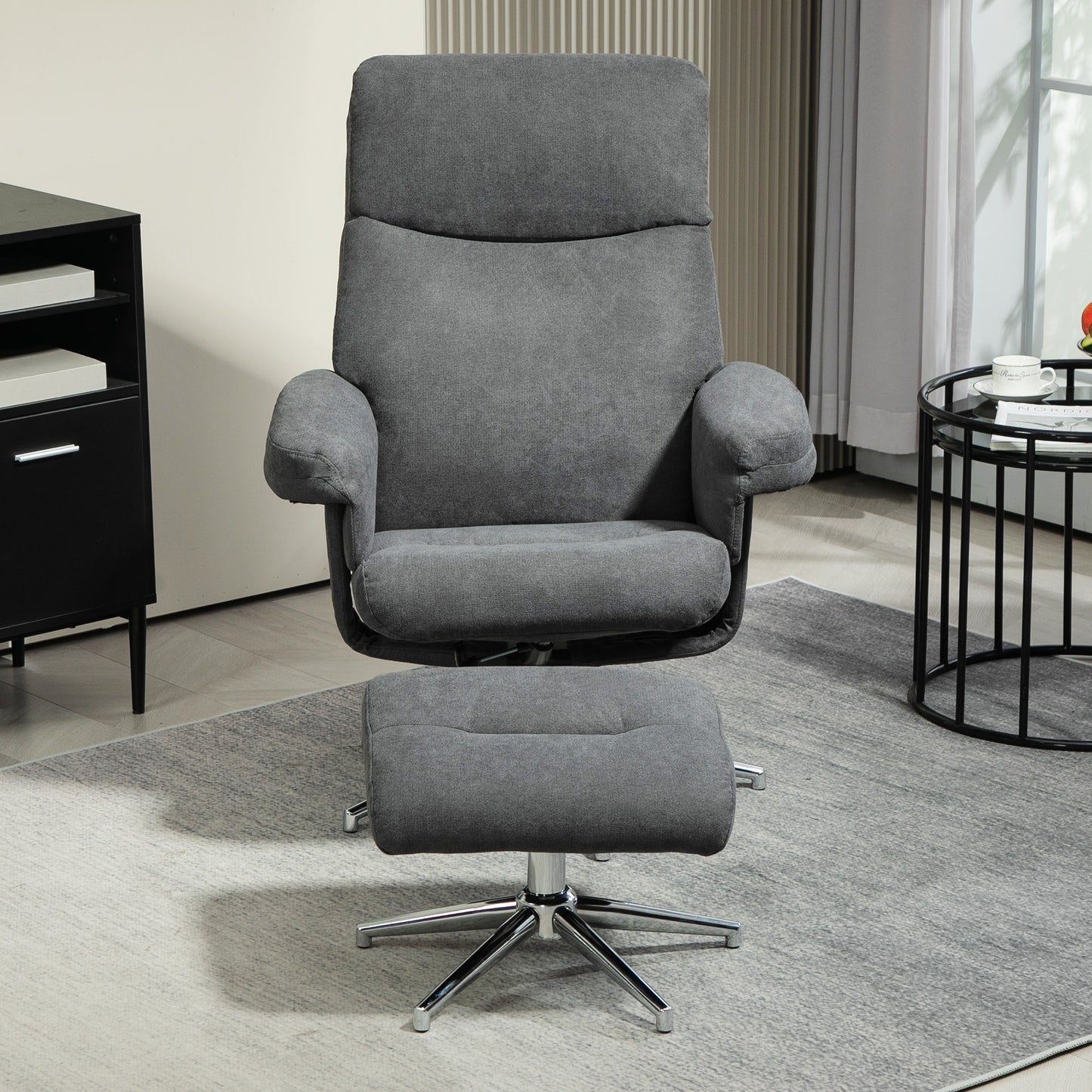 HOMCOM Velvet-Feel Recliner Chair and Ottoman - Dark Grey