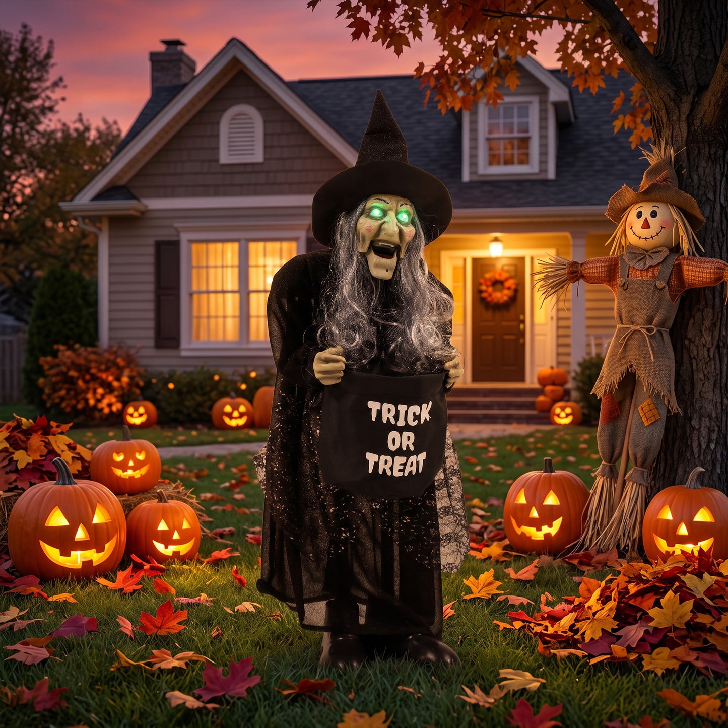 HOMCOM 94cm Animated Witch Halloween Decoration, Scary Halloween Animatronics Decor with Sound Touch Activated & Light Up Eyes