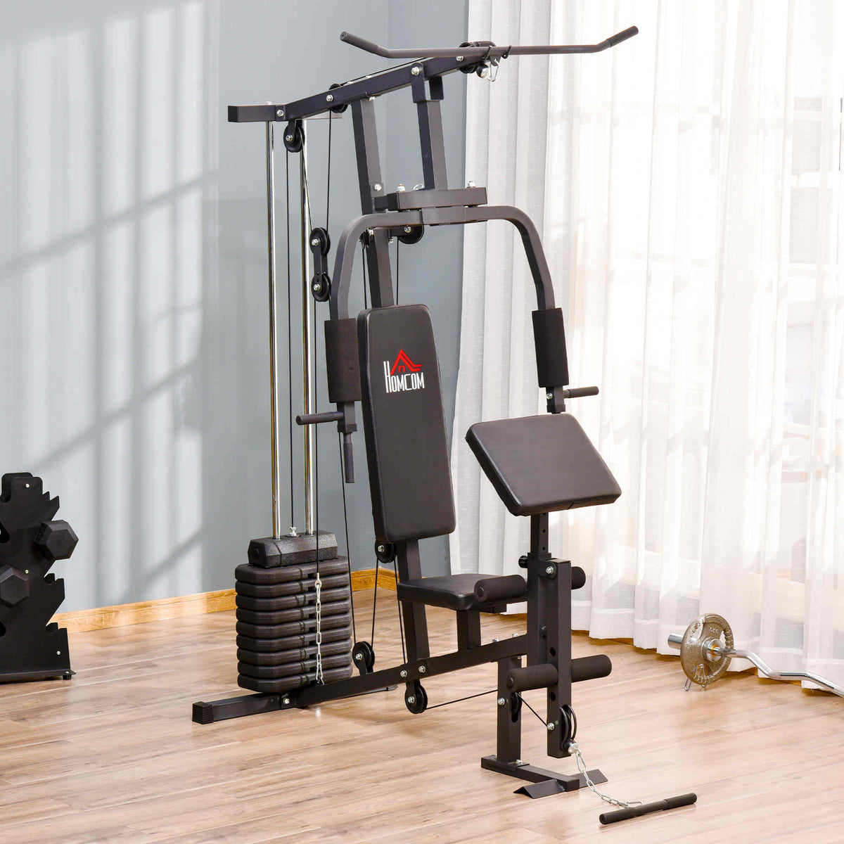 HOMCOM Multi Gym Equipment, 45KG Weight Stack, Chest Press, Butterfly Press & Leg Developer for Strength Training