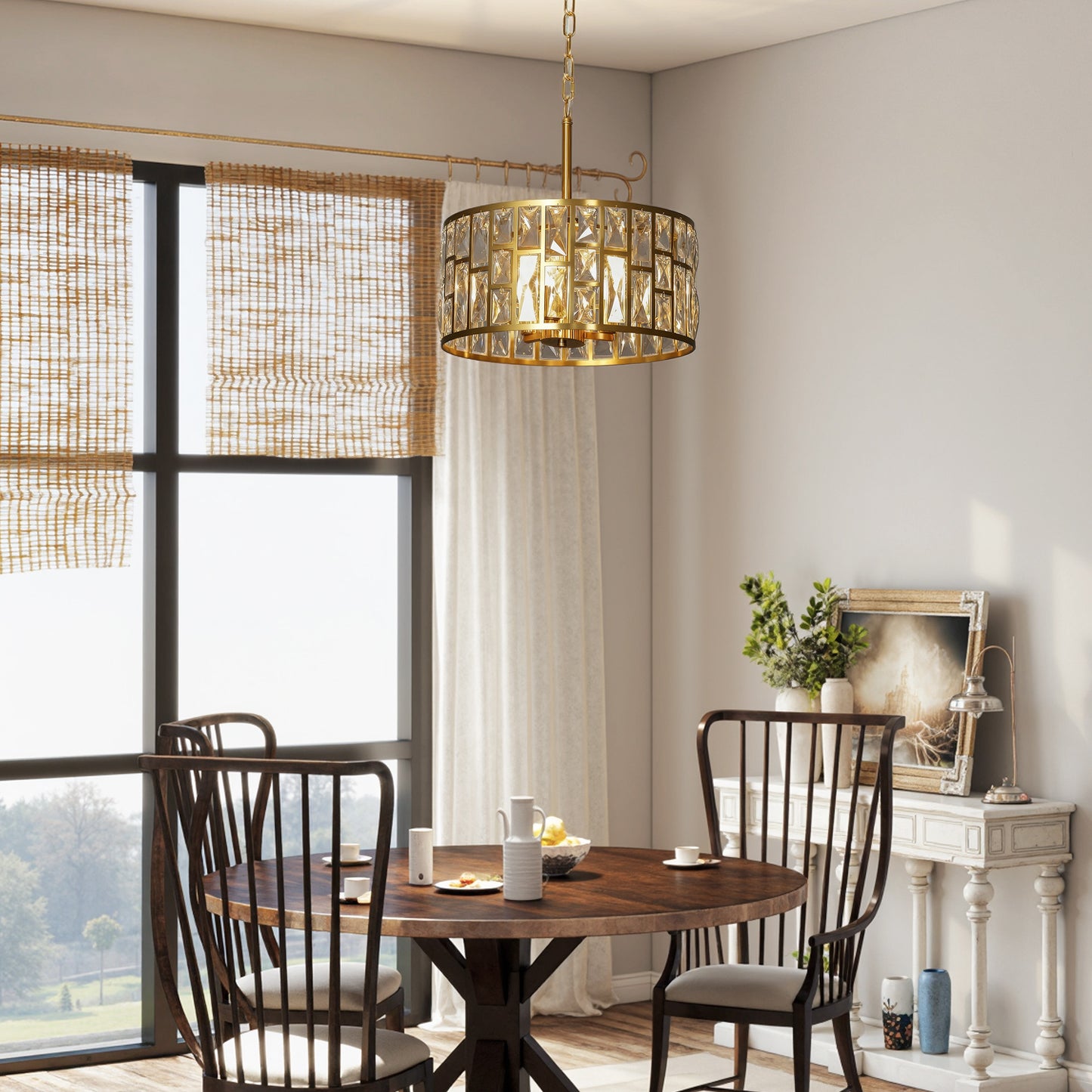 HOMCOM 72 Glass Crystallite Chandelier - Gold-Tone