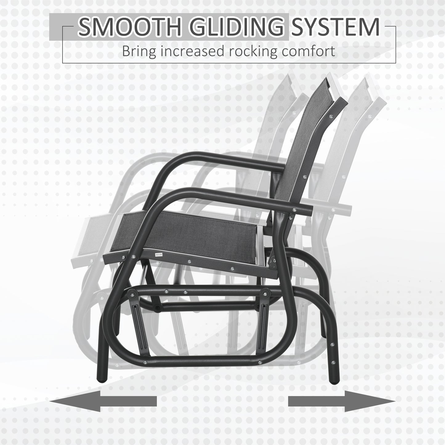 Outsunny Outdoor Garden Glider Chair, Metal Frame Single Armchair Swing Seater w/ Breath Mesh Fabric Seat, Curved Backrest, Armrests, for Living Room, Patio, Porch, Dark Grey