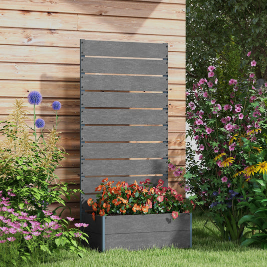 Outsunny Garden Planter with Trellis Wooden Planter for Garden & Patio Family Use, Grey