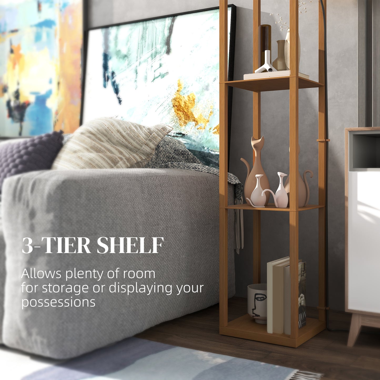 HOMCOM Three-Shelf Standing Lamp - Natural