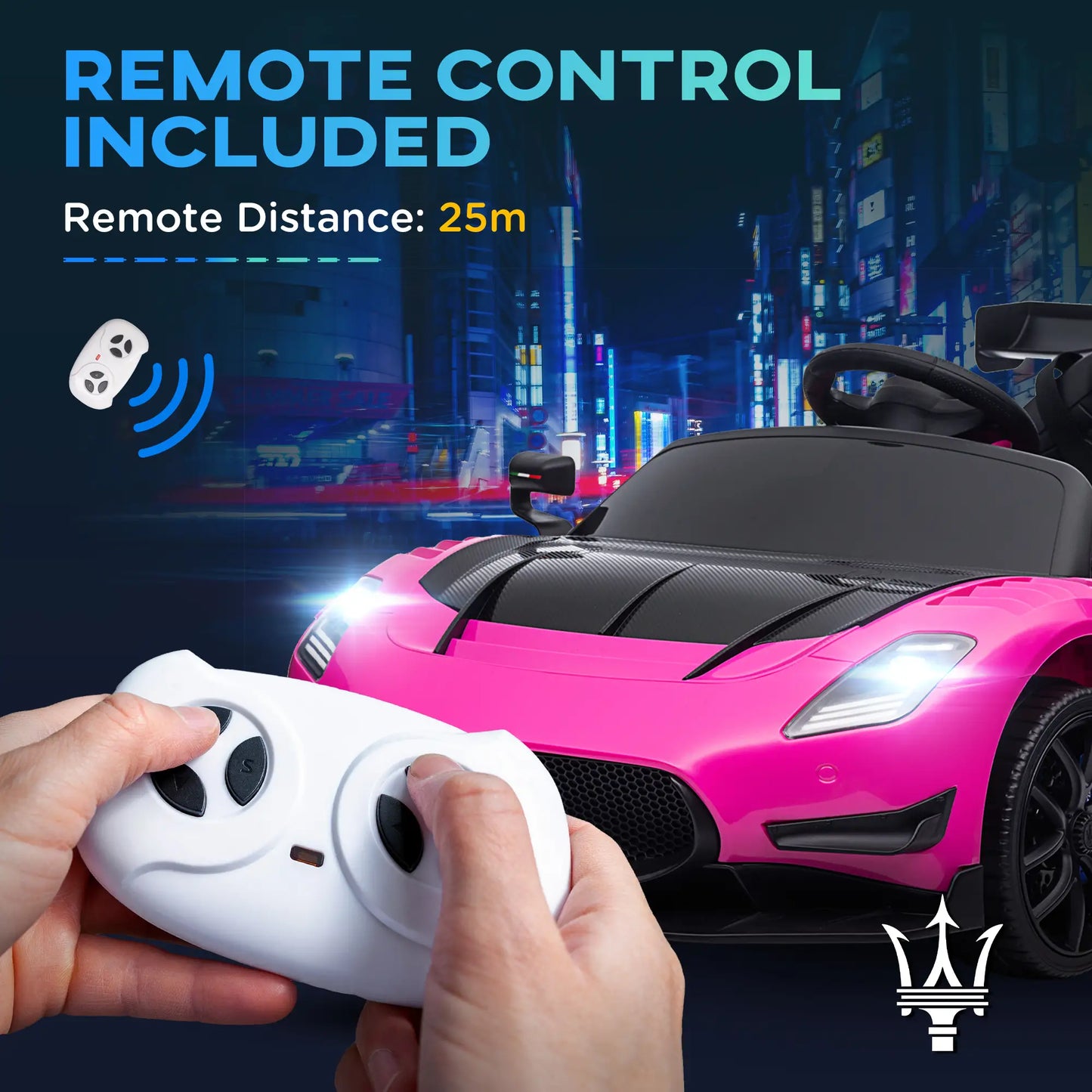 Maserati GT2 Licensed 12V Kids Electric Ride on Car with 4 Suspension Wheels, Remote Control, Music, Horn, Lights, Pink