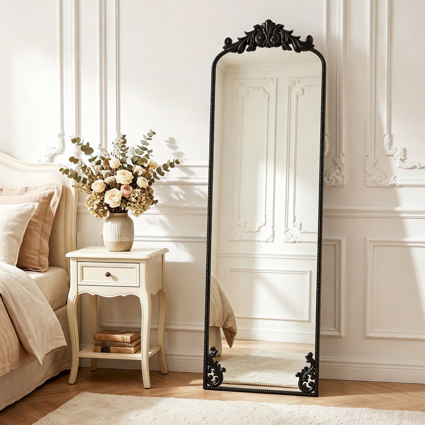 HOMCOM Floor Mirror, 50 x 160 cm Full Length Mirror with Baroque Metal Frame for Bedroom, Living Room, Dressing Room, Black