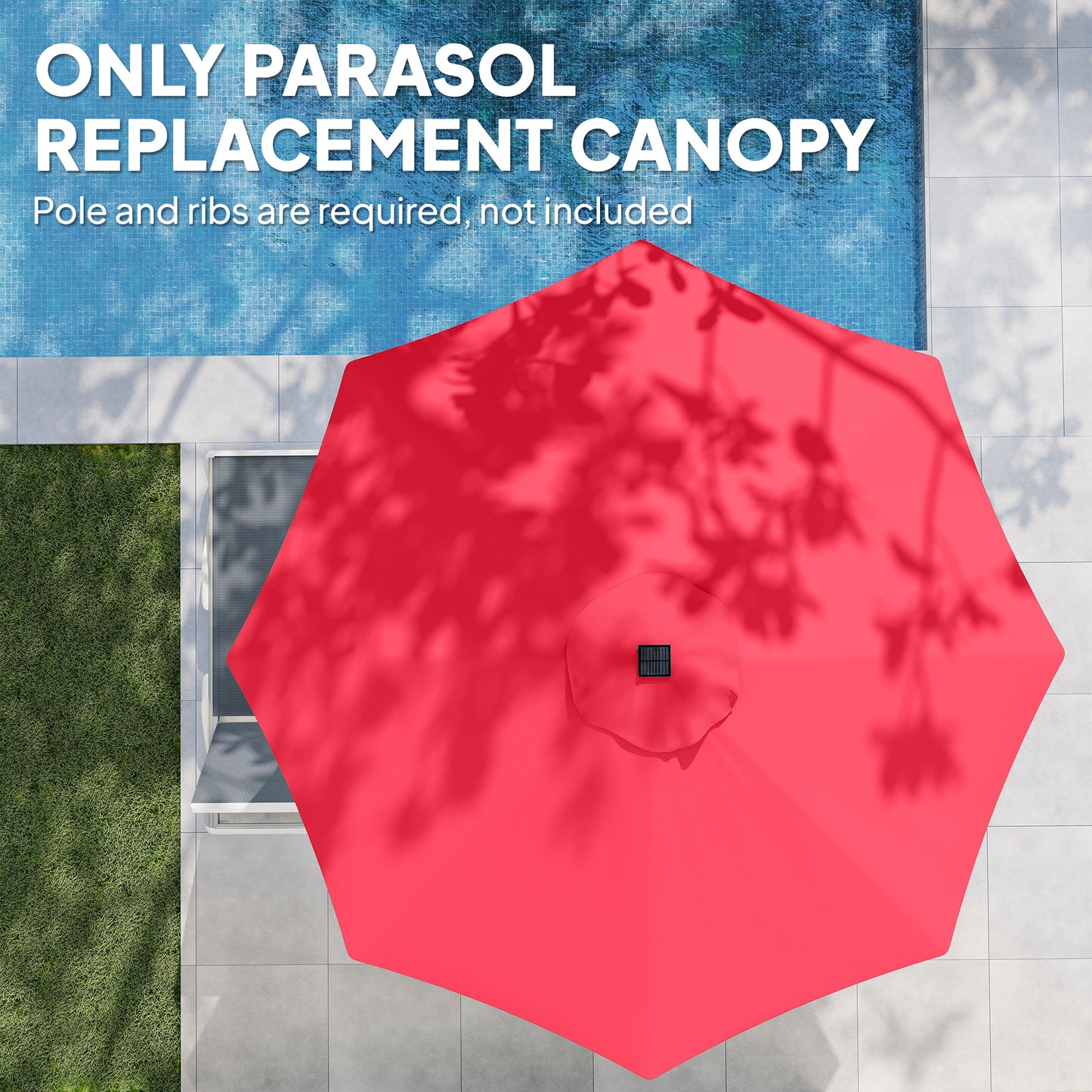 Outsunny 3 m Replacement Parasol Canopy with Top Vent, UPF 50+ Garden Parasol Replacement Canopy, 8 Rib Parasol Cover Replacement Fits Various Frames, Red
