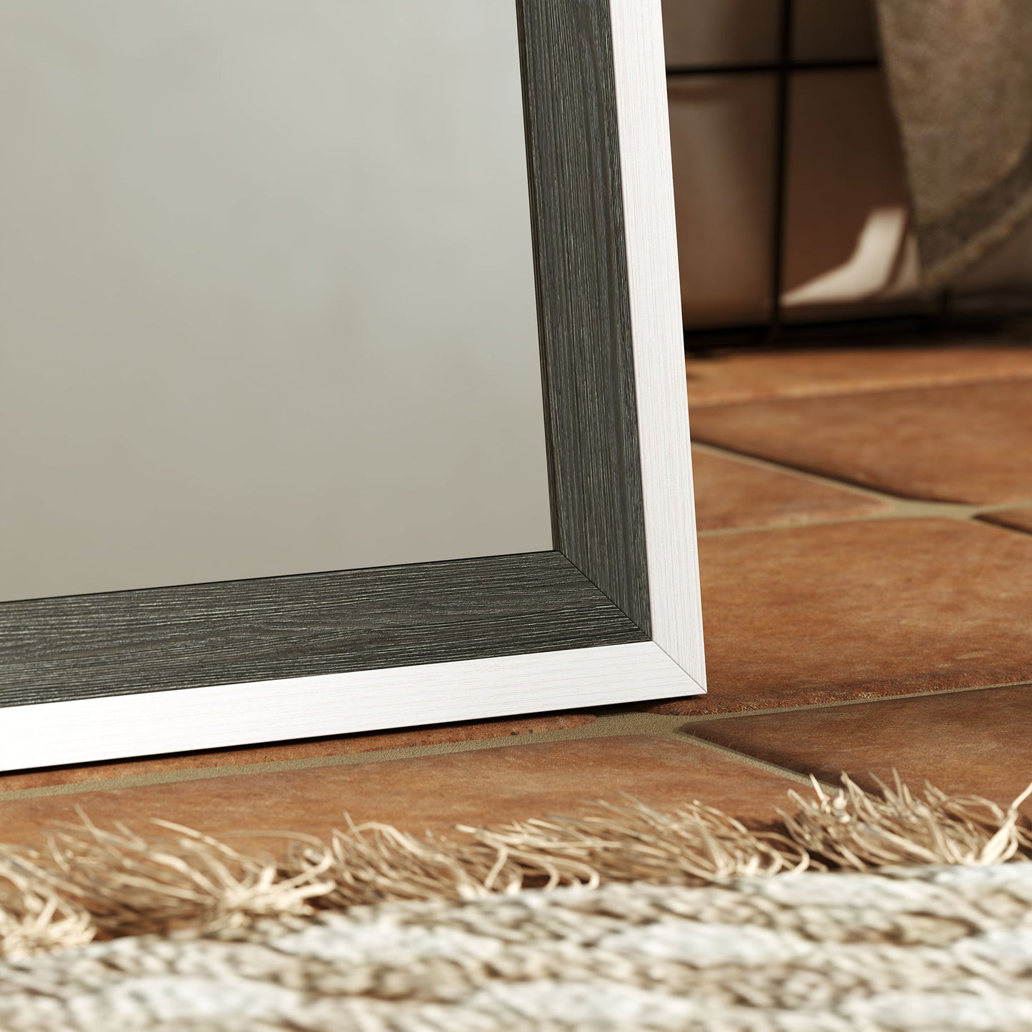 HOMCOM 162.6 cm Two-Tone Full Length Mirror - White/Grey-Tone