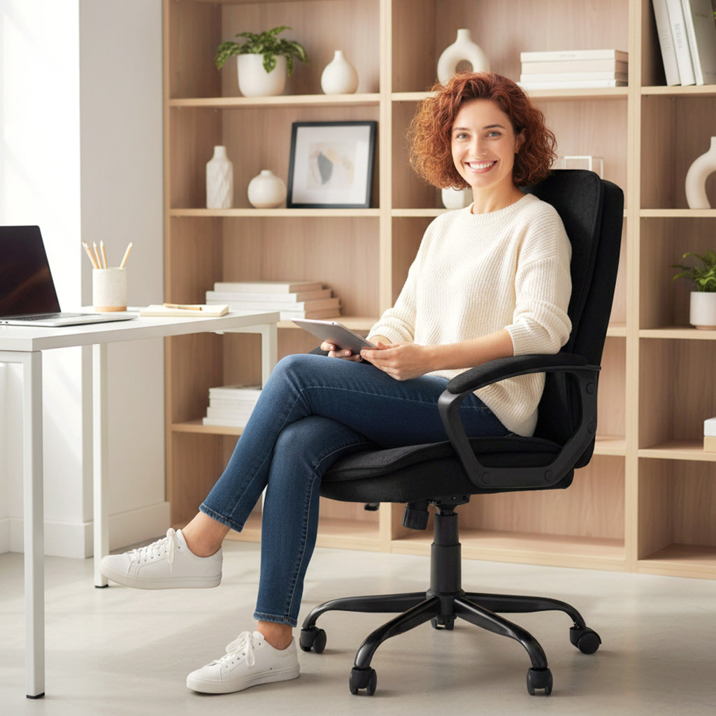 HOMCOM Linen-Look Double-Padded Office Chair - Black