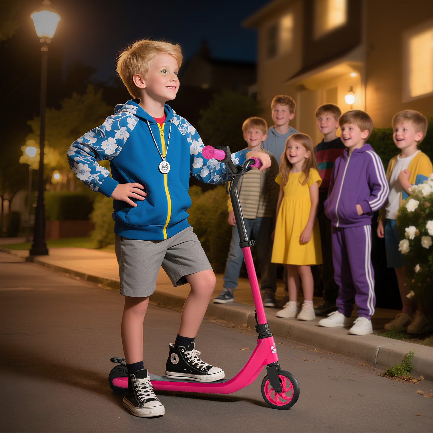 HOMCOM Electric Scooter, 120W Motor E-Scooter, Adjustable Height, Rear Brake for Ages 6+ Years - Pink
