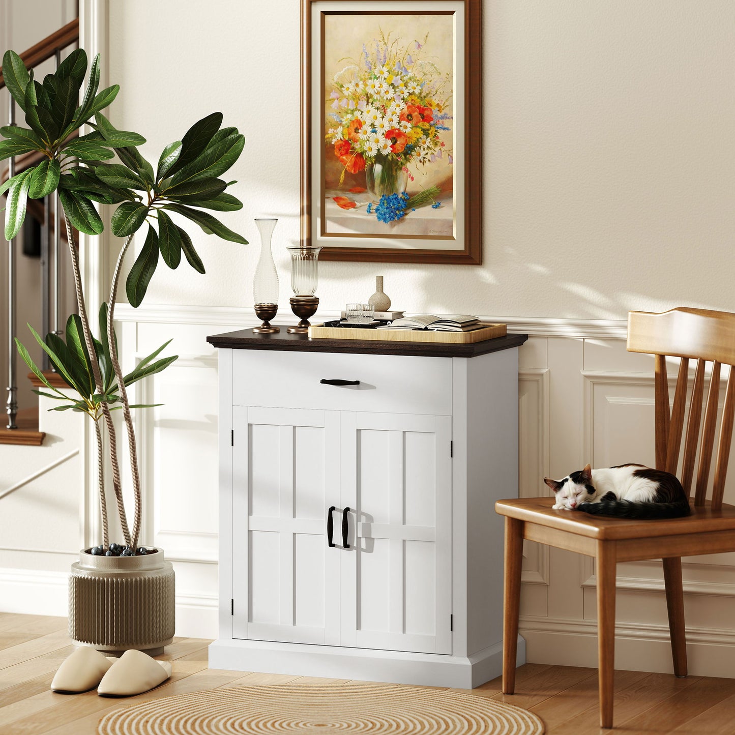 HOMCOM Farmhouse Sideboard with 3 cm Thick Top 2 Barn Doors - White