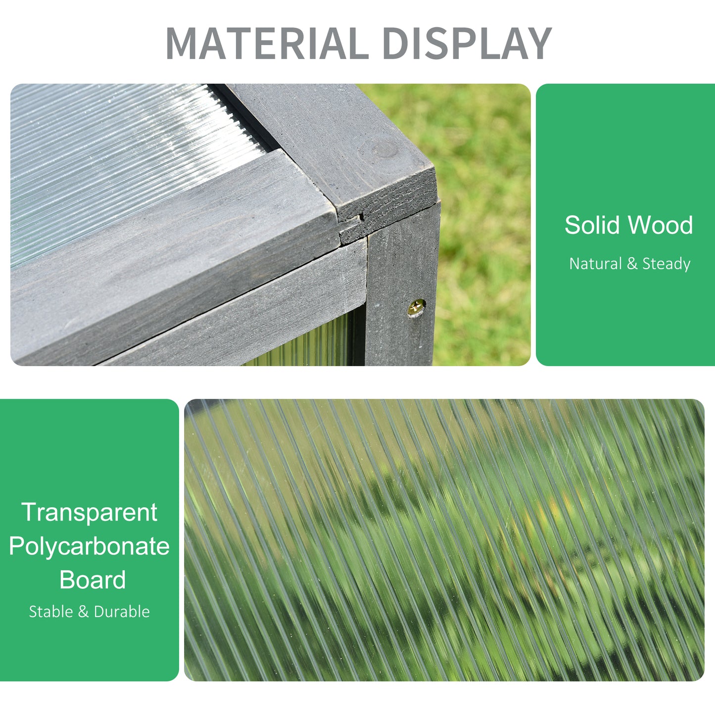 Outsunny Wooden Cold Frame, Small Polycarbonate Greenhouse for Plants with Openable & Tilted Top Cover, Grey, 100 x 65 x 40cm