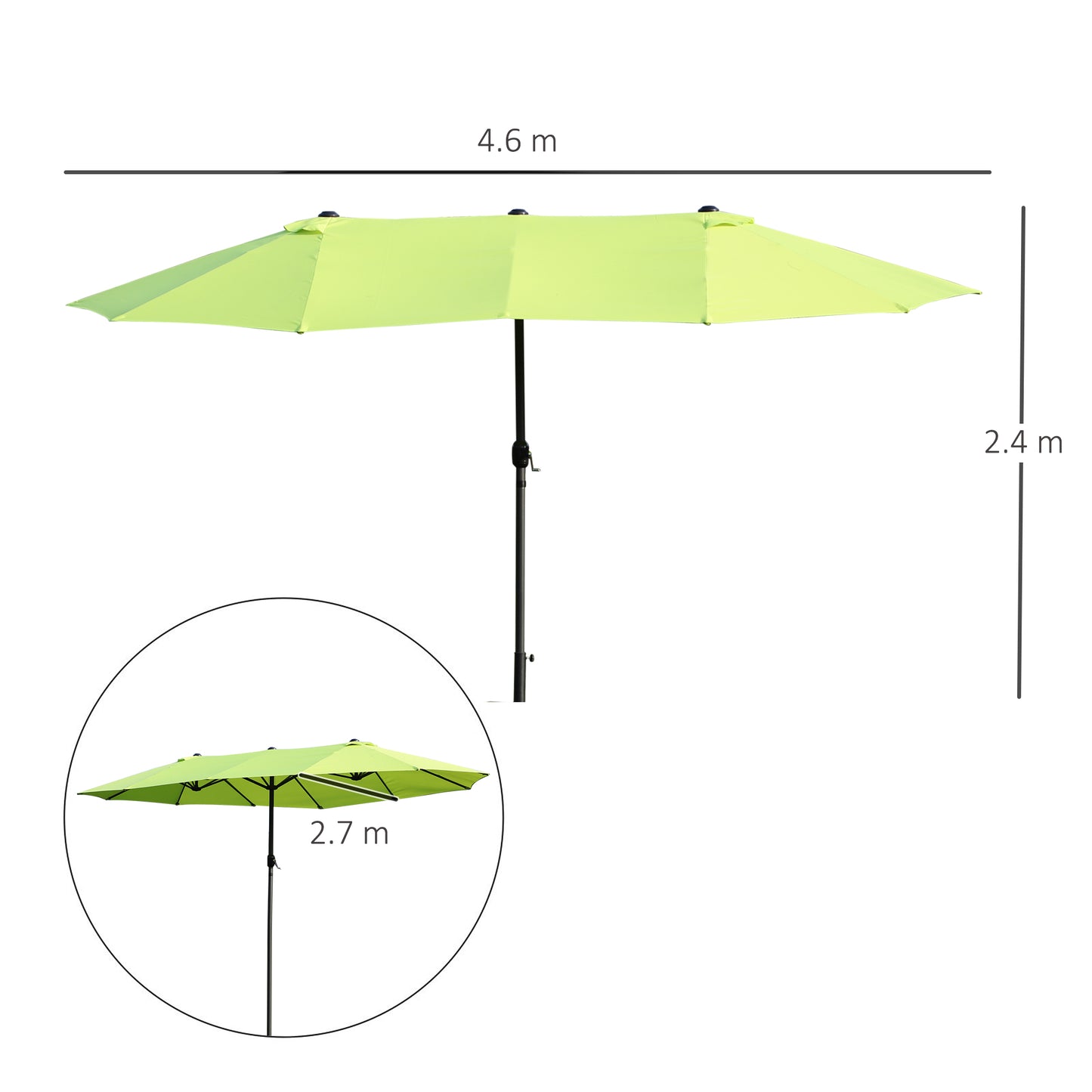Outsunny Double-side Umbrella Parasol, Φ2.7x4.6Wx2.4H m-Grass Green
