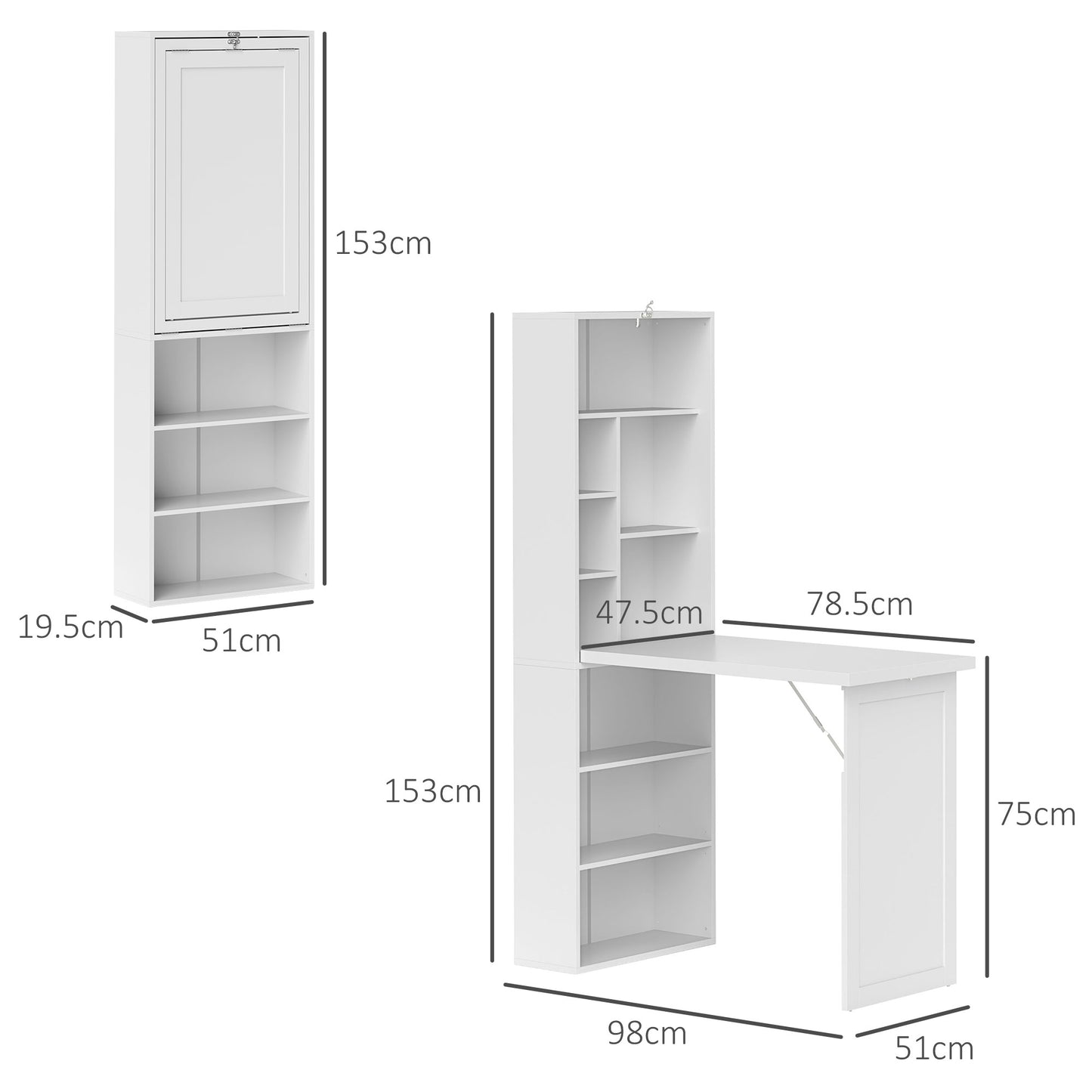 HOMCOM Fold-Out Desk 98cm with Storage and Writing Board, White