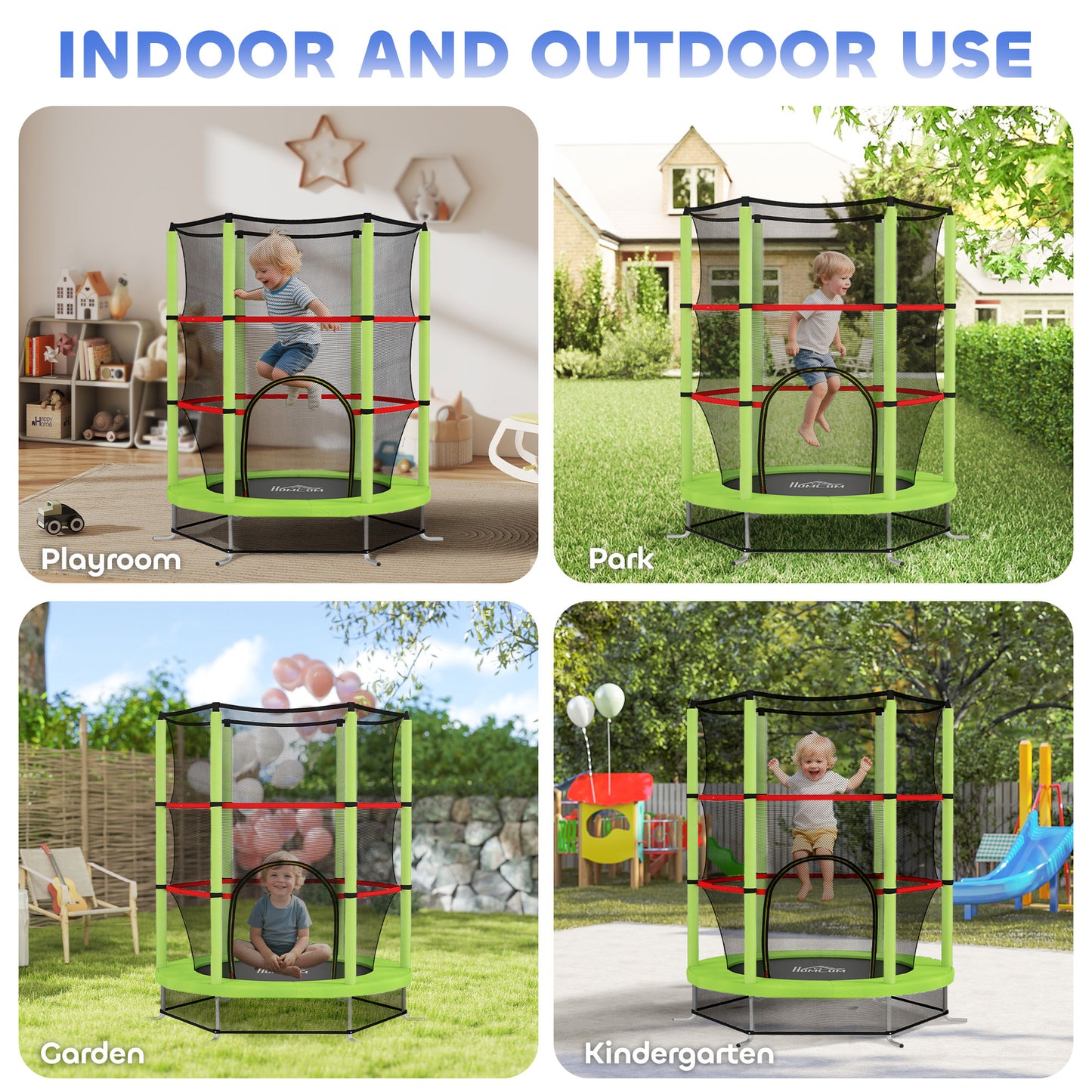 HOMCOM Kids Trampoline, with Enclosure Net, Steel Frame, for Ages 3-6 Years - Green