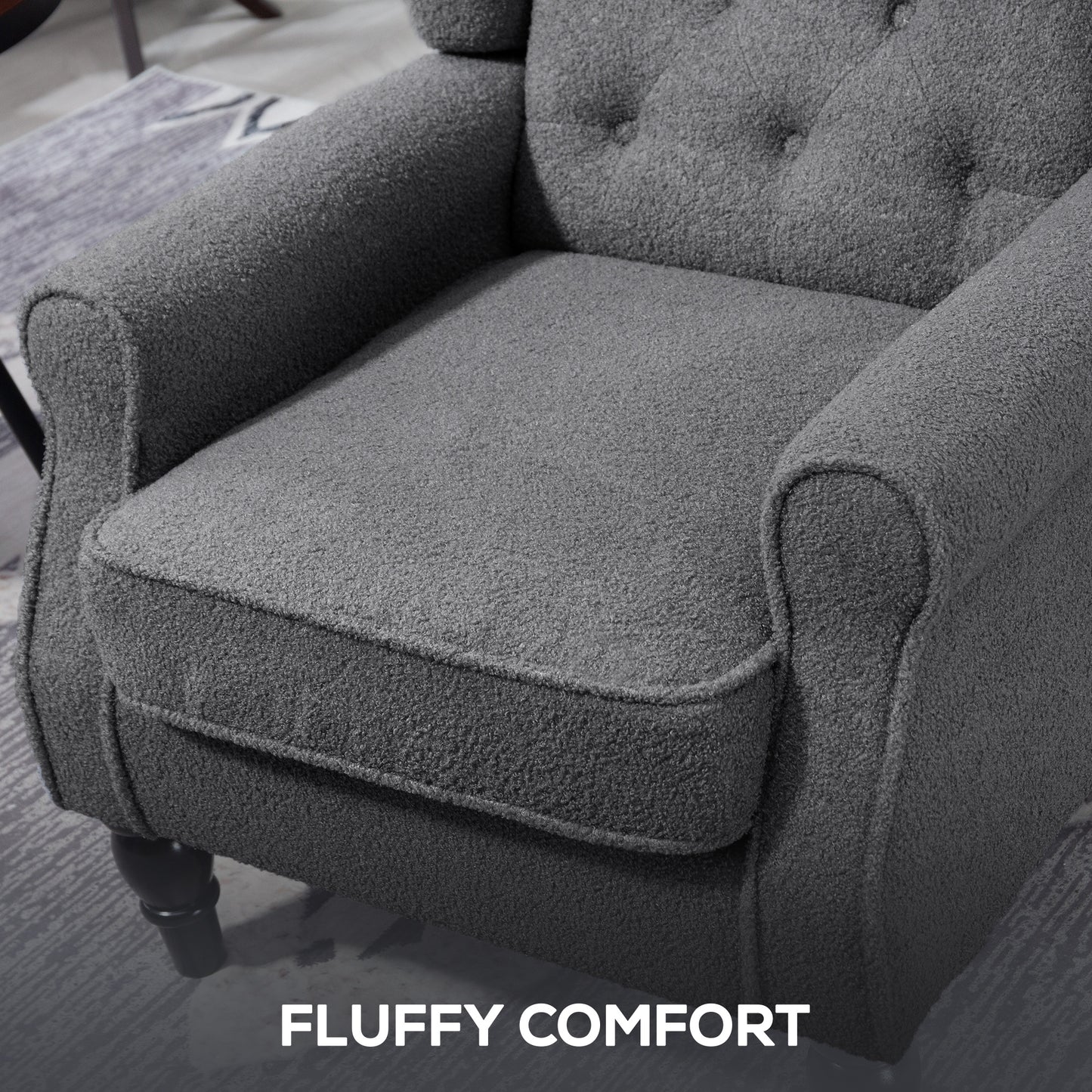 HOMCOM Teddy Fleece Retro Wingback Chair - Grey