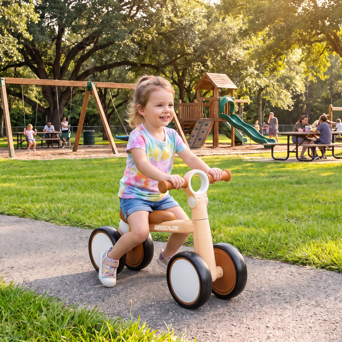 AIYAPLAY Balance Bike, Lightweight Baby Balance Bike with Foldable Design, Adjustable Seat, No Pedal for 1-2 Years, Pink
