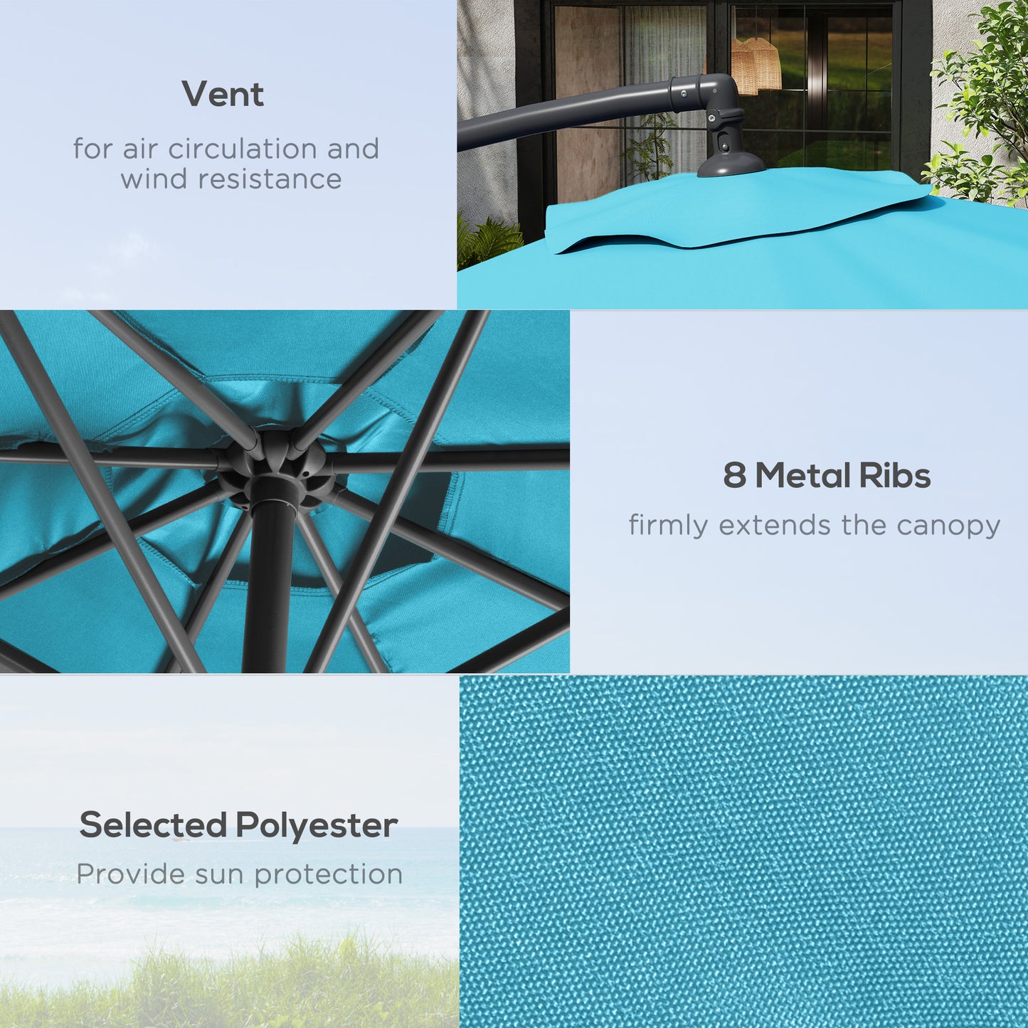 Outsunny 3m Overhanging Parasol, with Base, Weights and Cover - Blue