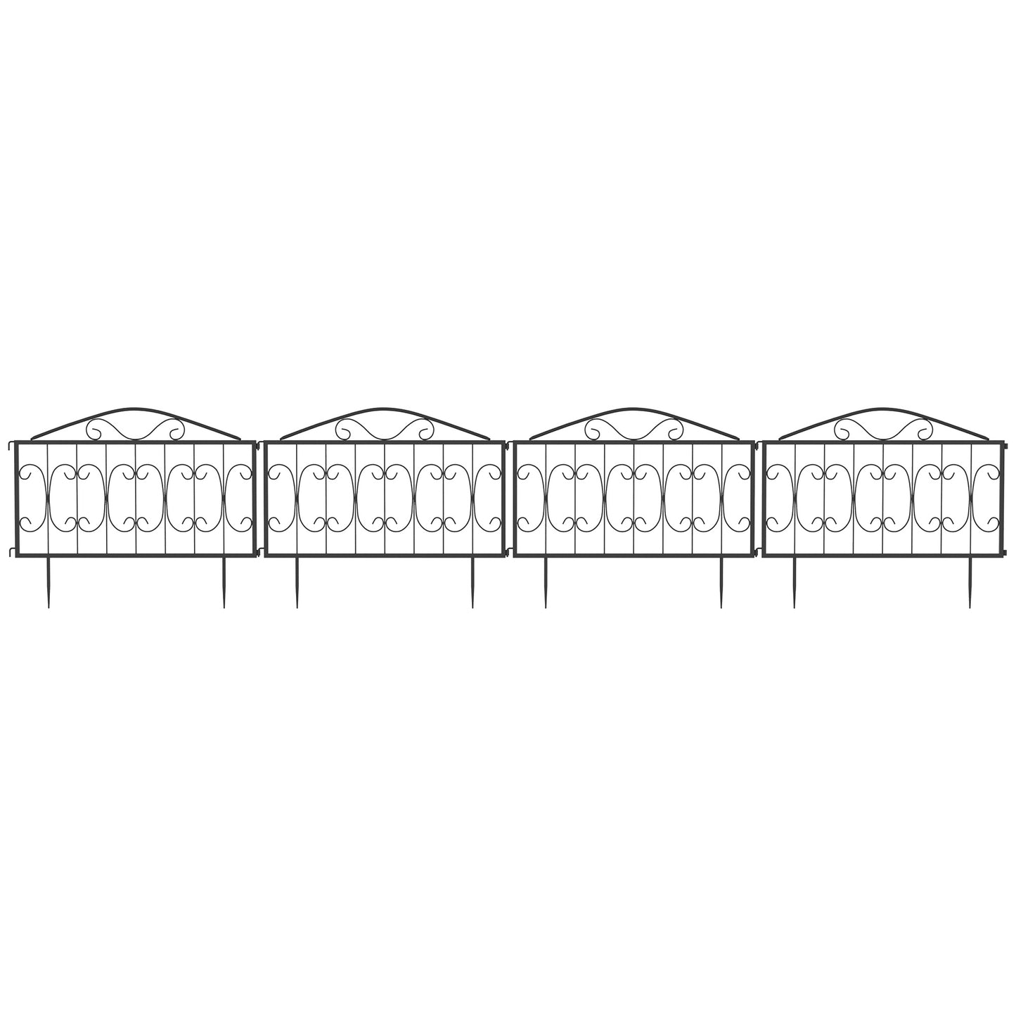 Outsunny Decorative Garden Fencing, 8PCs Outdoor Picket Fence Panels, Rustproof Metal Wire Landscape Flower Bed Border Edging Animal Barrier, Black