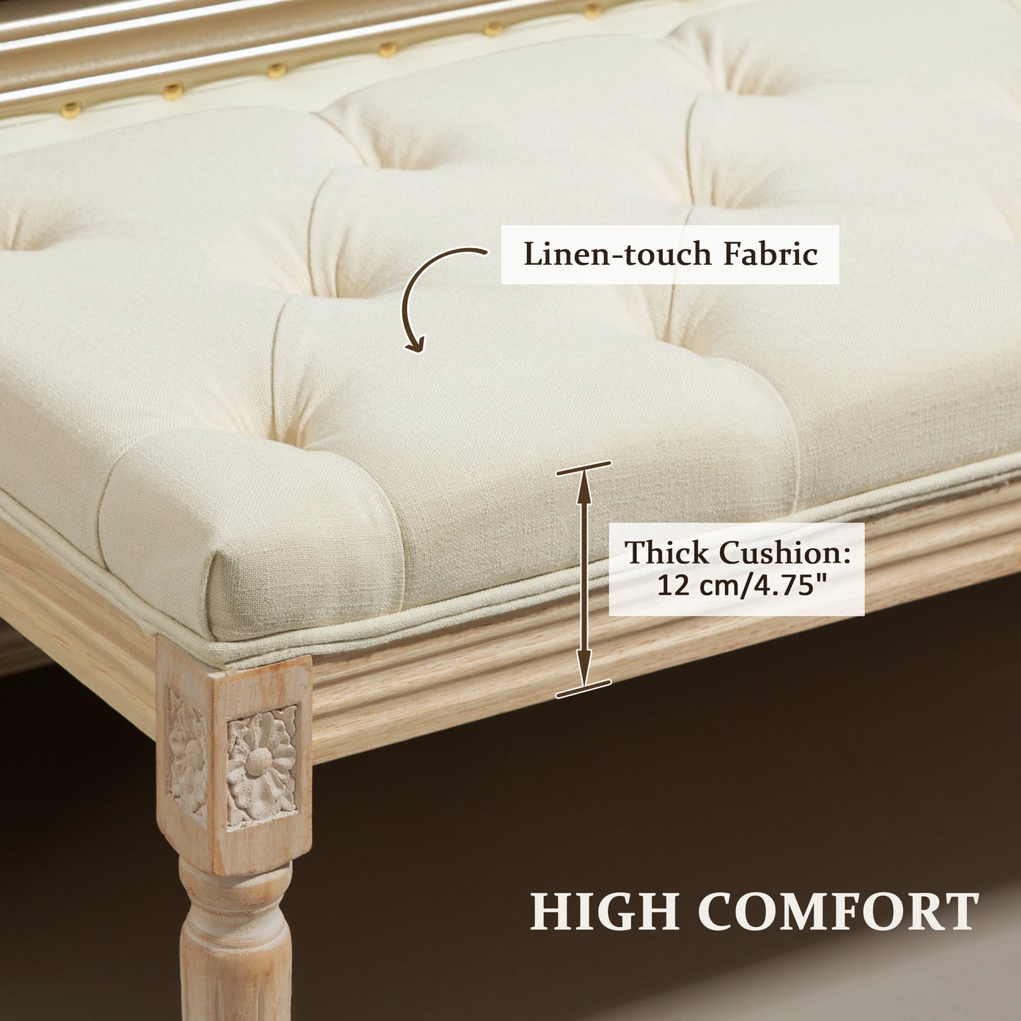 HOMCOM Vintage Wooden Bed End Bench - Cream White