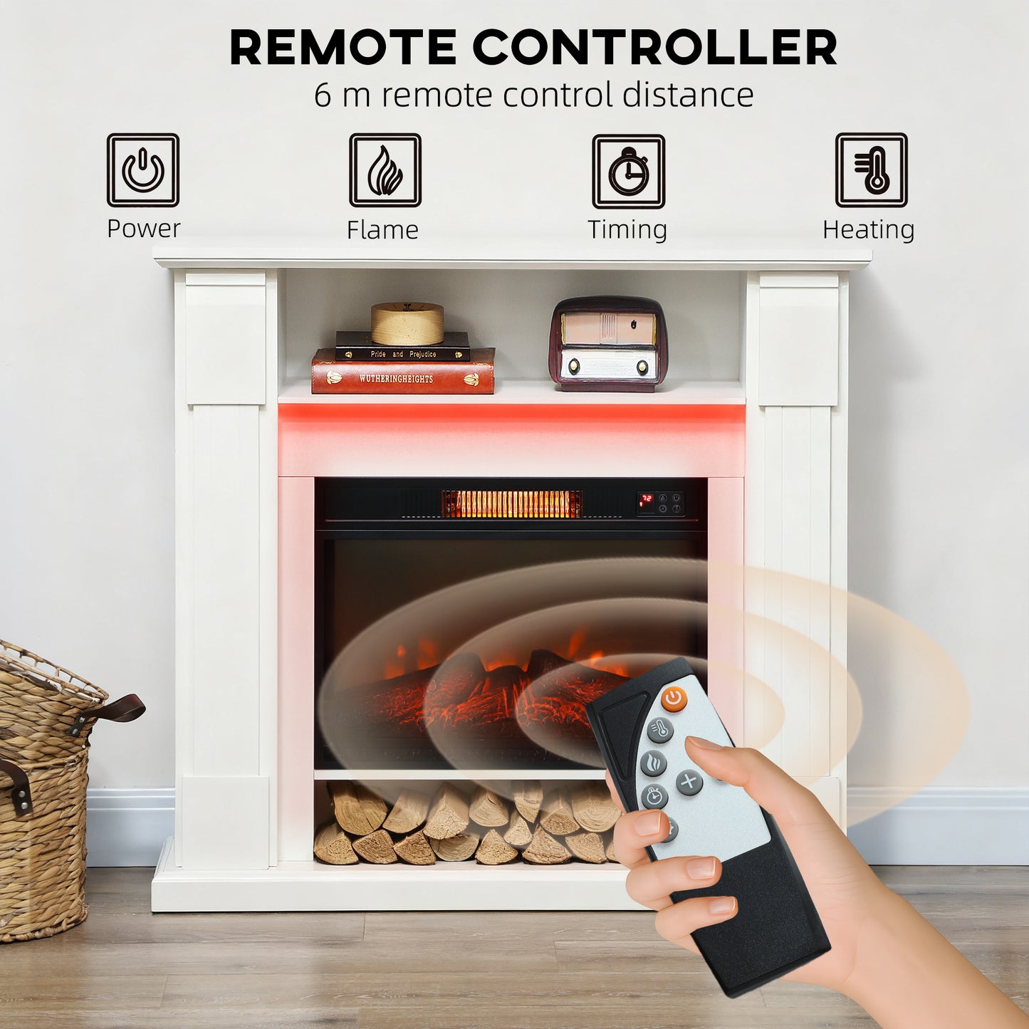 HOMCOM 6142 BTU Fireplace and LED Mantel, 17-27°C - White