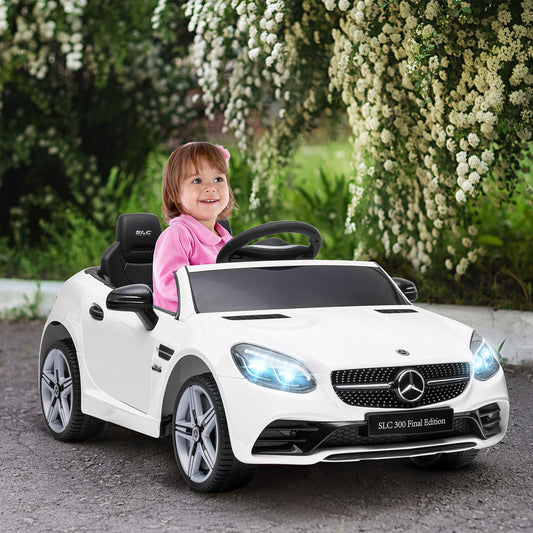 HOMCOM Benz SLC 300  Licensed 12V Kids Electric Ride On, with Music, Remote Control, LED Headlights, Horn, White