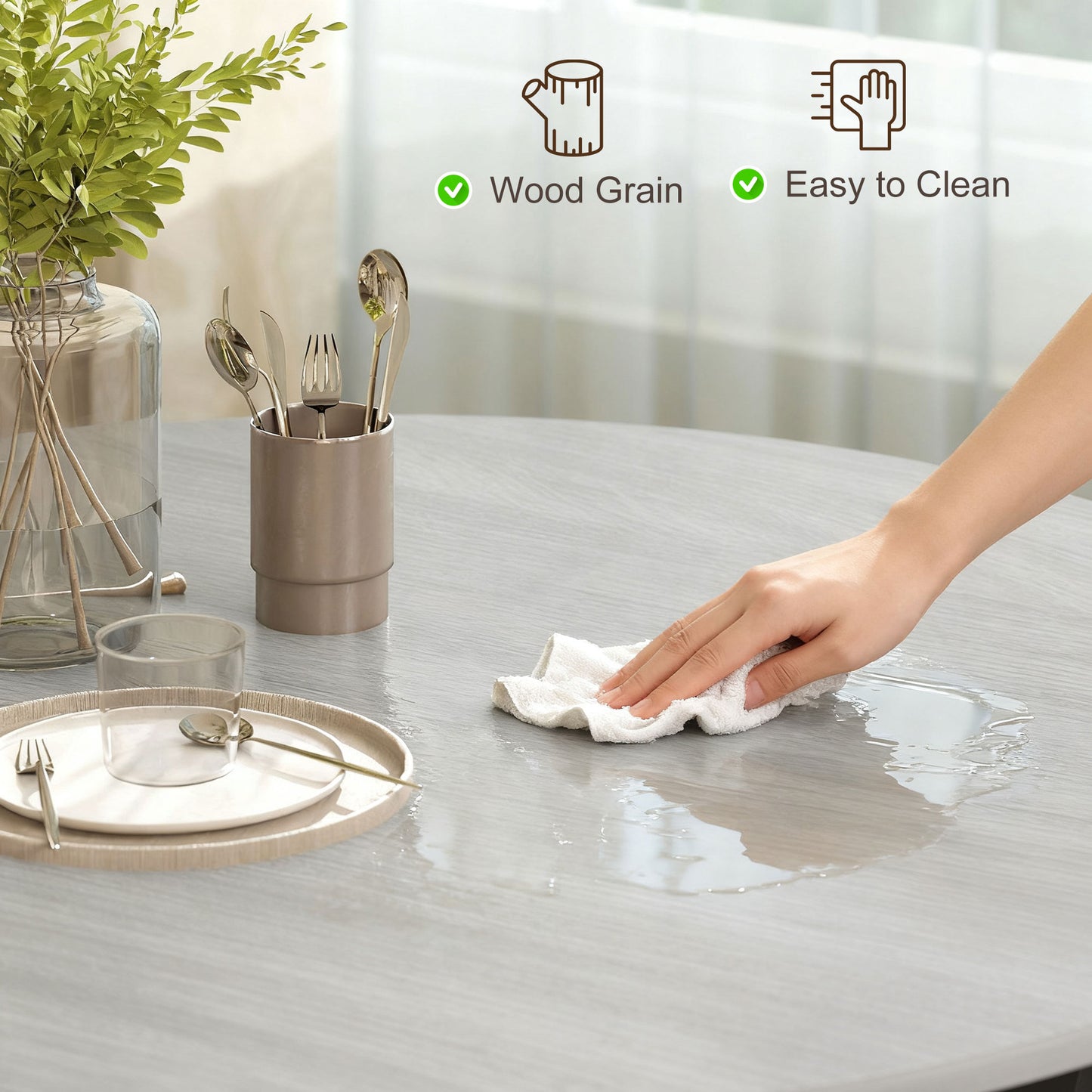 HOMCOM Dining Table, Round Kitchen Table with Black Legs, Anti-slip Foot Pads for Living Room, Dining Room 90 x 76 cm, Grey