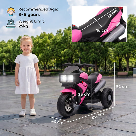 AIYAPLAY Kids Electric Motorcycle Ride-On Toy, 3-Wheel Battery-Operated Motorbike with Horn, Toddler Ride On Bike, Pink