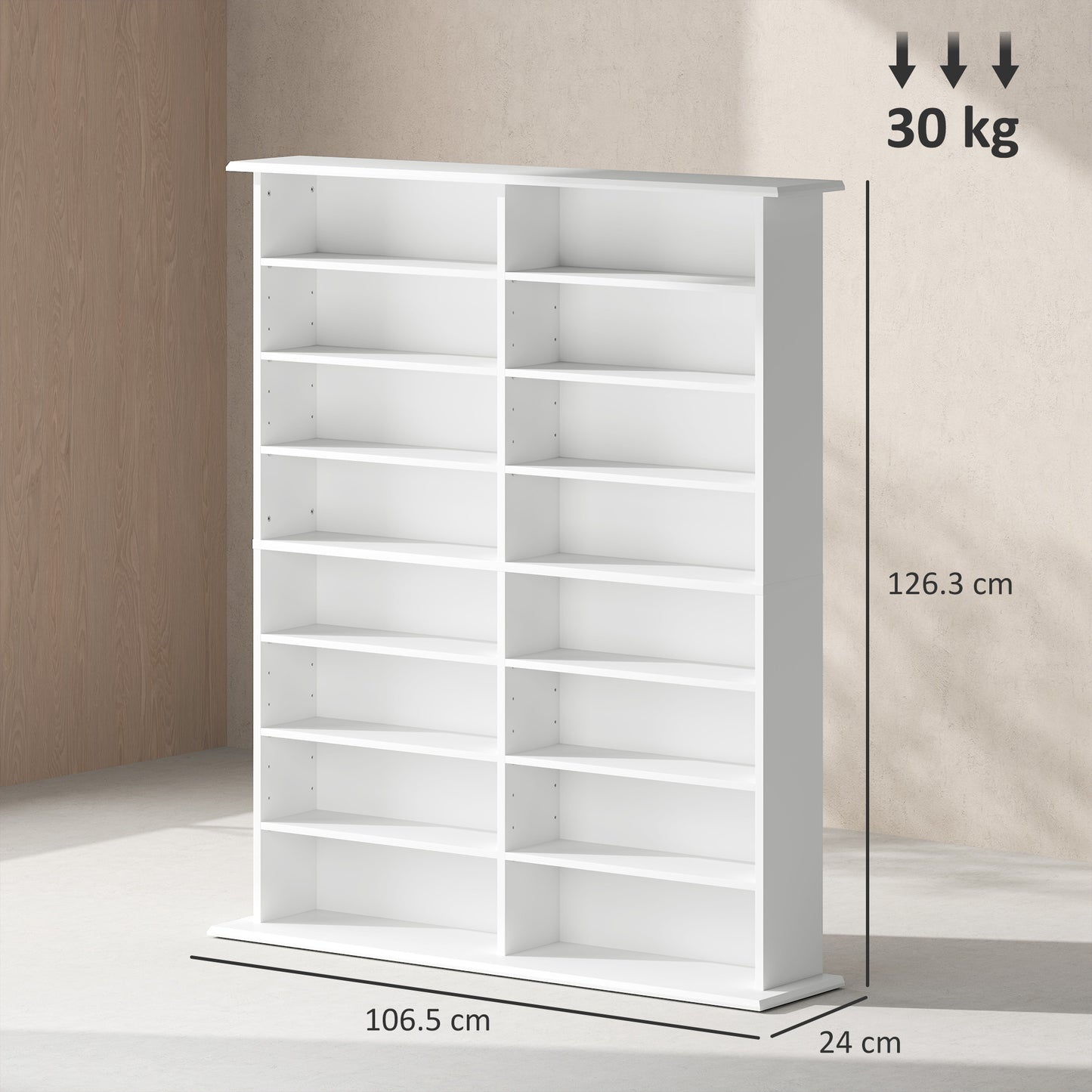 HOMCOM 16-Compartment Media Shelf- White