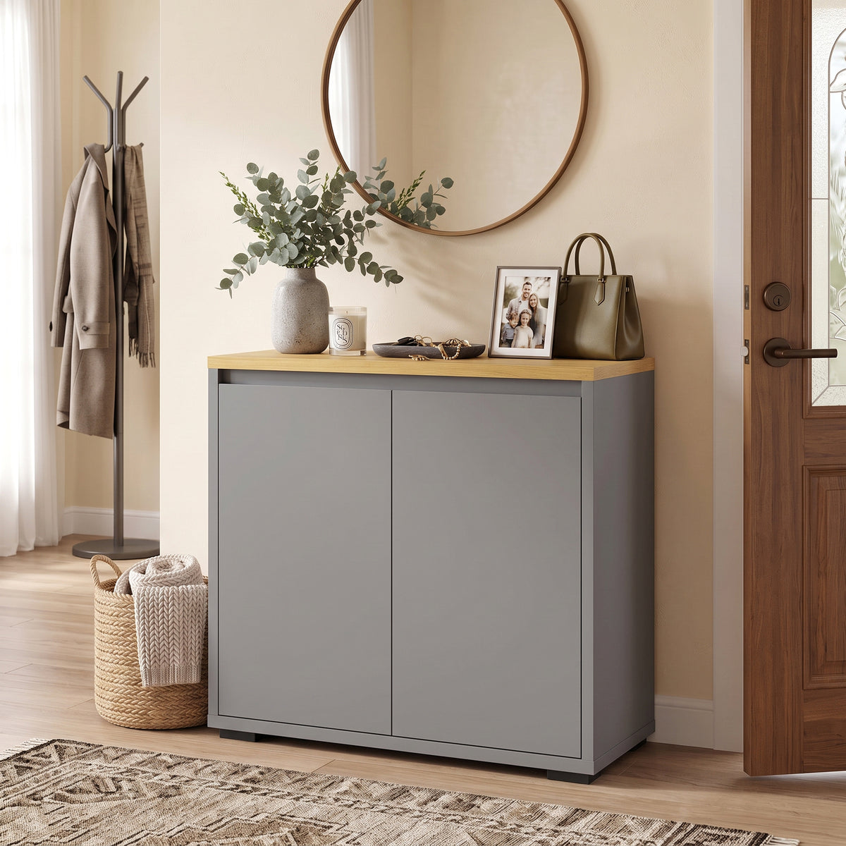 HOMCOM Kitchen Sideboard, Storage Cabinet with Double Doors and Adjustable Shelf for Living Room, Entryway, Grey