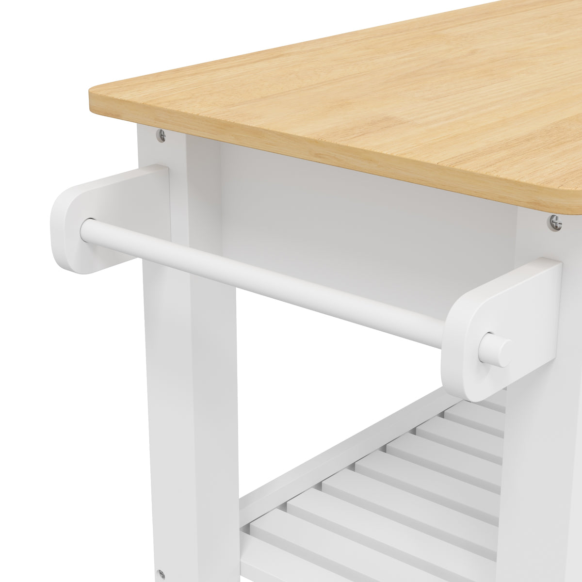 HOMCOM Kitchen Trolley Utility Cart on Wheels with Rubberwood Worktop, Towel Rack, Storage Shelves & Drawer for Dining Room