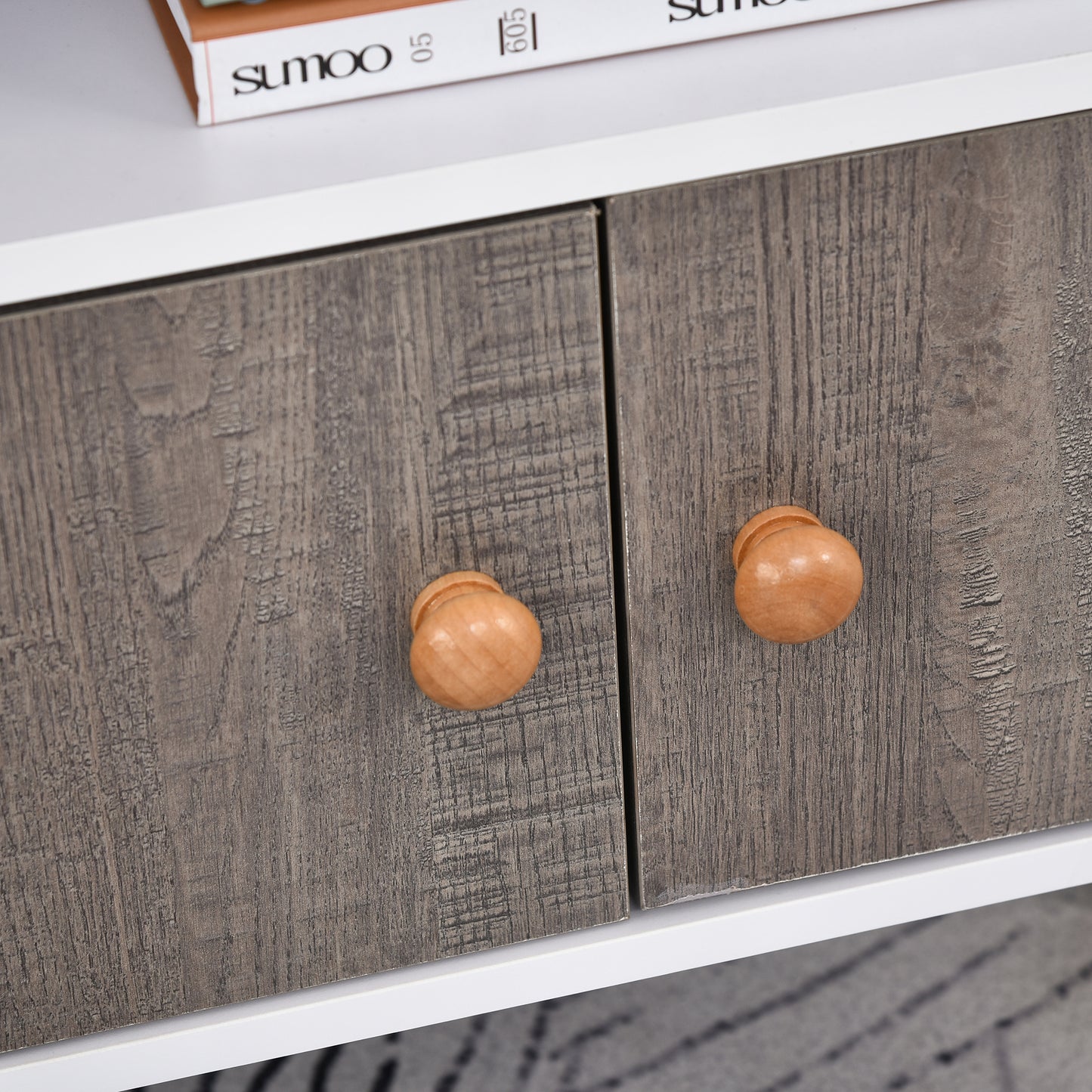 HOMCOM Bookcase, Freestanding Book Shelf with Storage Cabinet, 6 Shelves and Wood Legs for Home Office Display, White and Grey, 24D x 71.8W x 90.8H cm