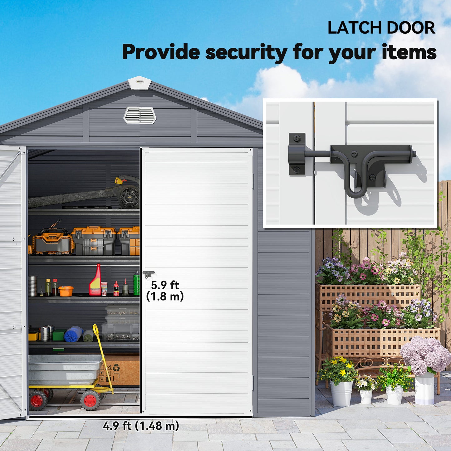 Outsunny 7.9ft x 6.2ft Aluminium Frame and Plastic Wall Shed, with Foundation - Grey