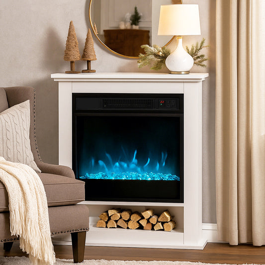 HOMCOM 1800W Adjustable Faux Flame Electric Fireplace - White