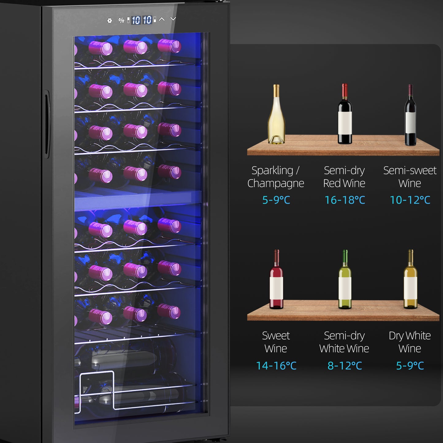 HOMCOM 32 Bottle Dual Zone 5-18 Wine Fridge - Black