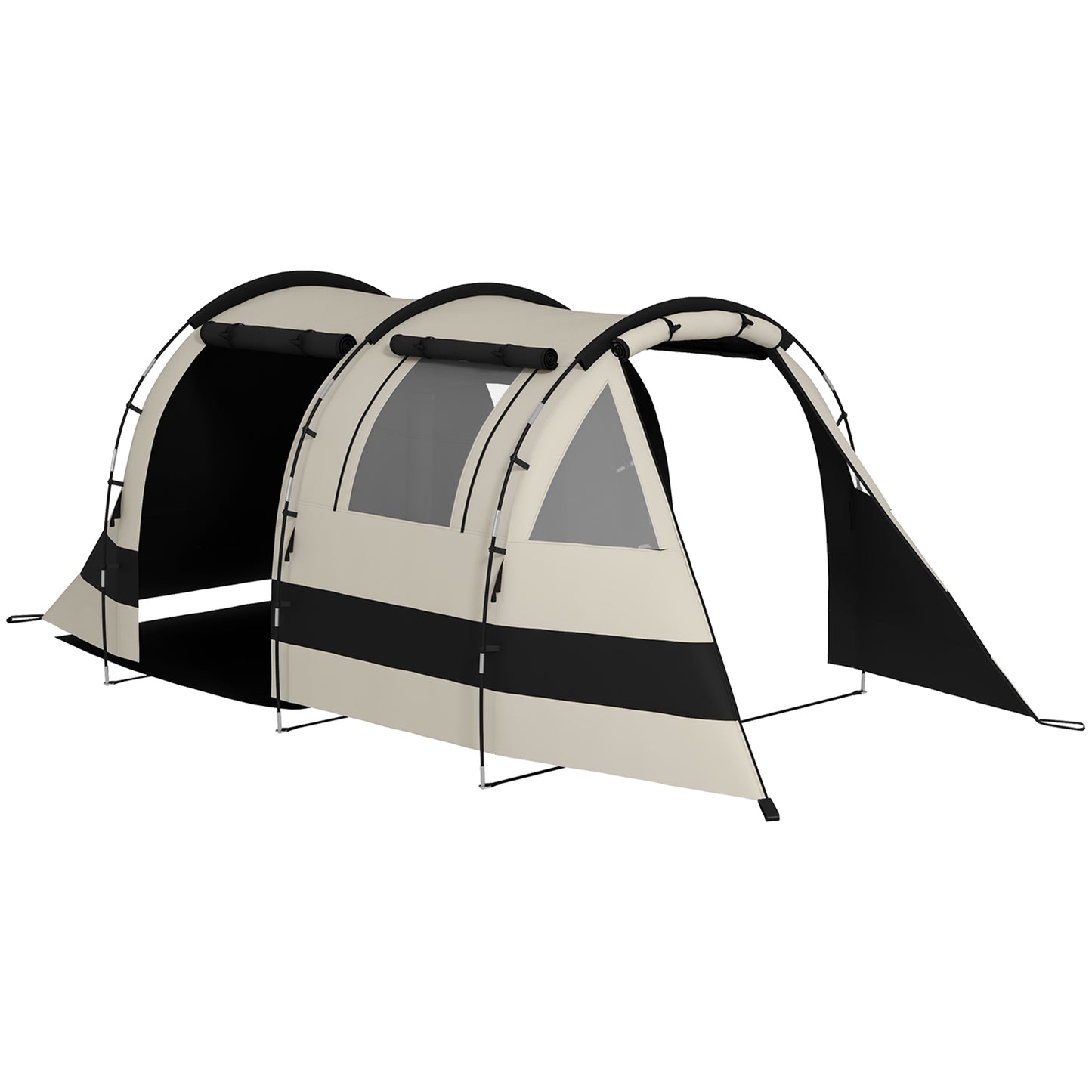 Outsunny Camping Tent, 3 Man Blackout Tent with Bedroom and Living Room, Portable with Bag, for Fishing Hiking Festival, Khaki