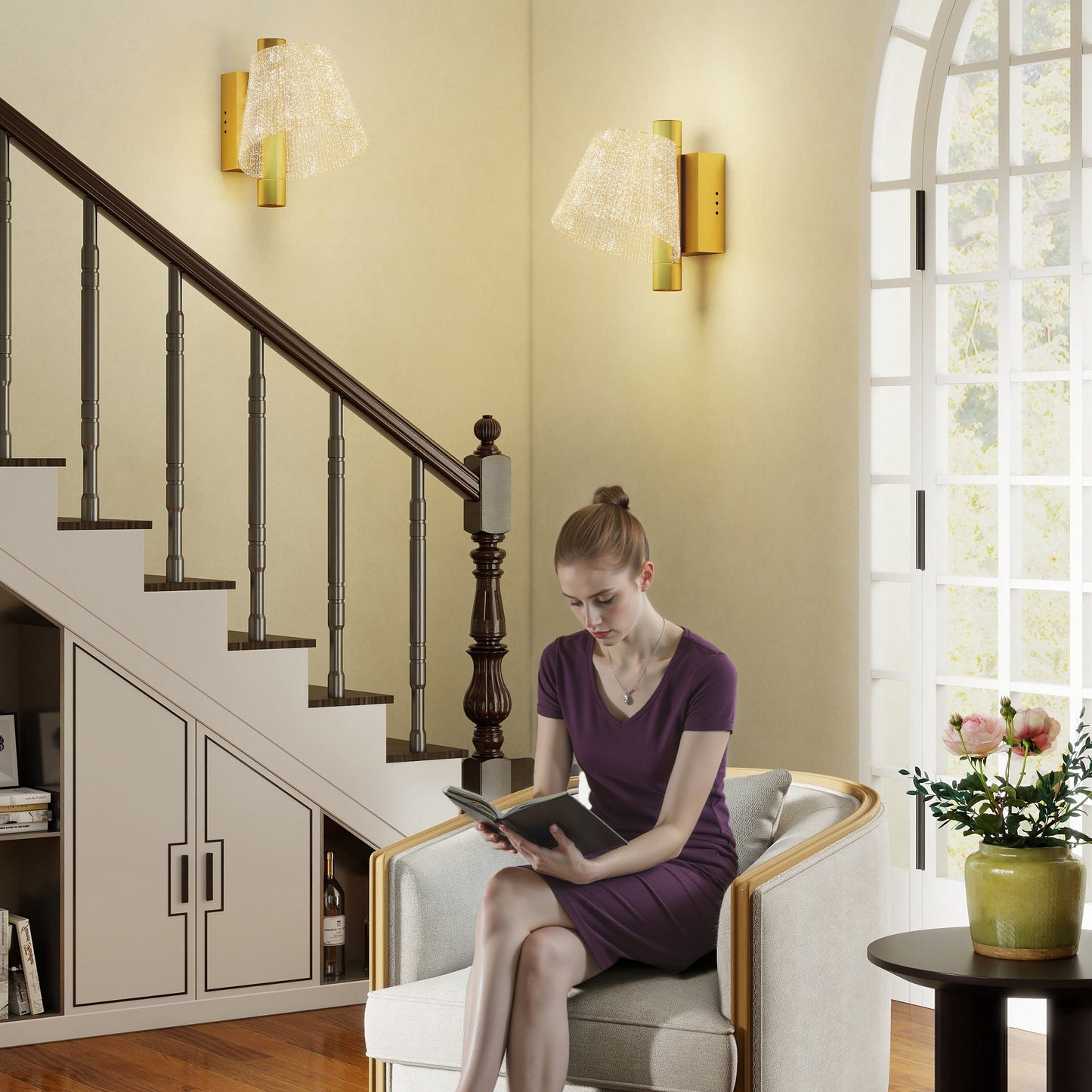 HOMCOM Led Wall Lamp 2 Pack, 5W Modern Indoor Starry Wall Light, Colour Temperature Adjustable 3000K/4000K/6500K, for Bedroom, Living Room, Hallway, Stairs, Gold Tone