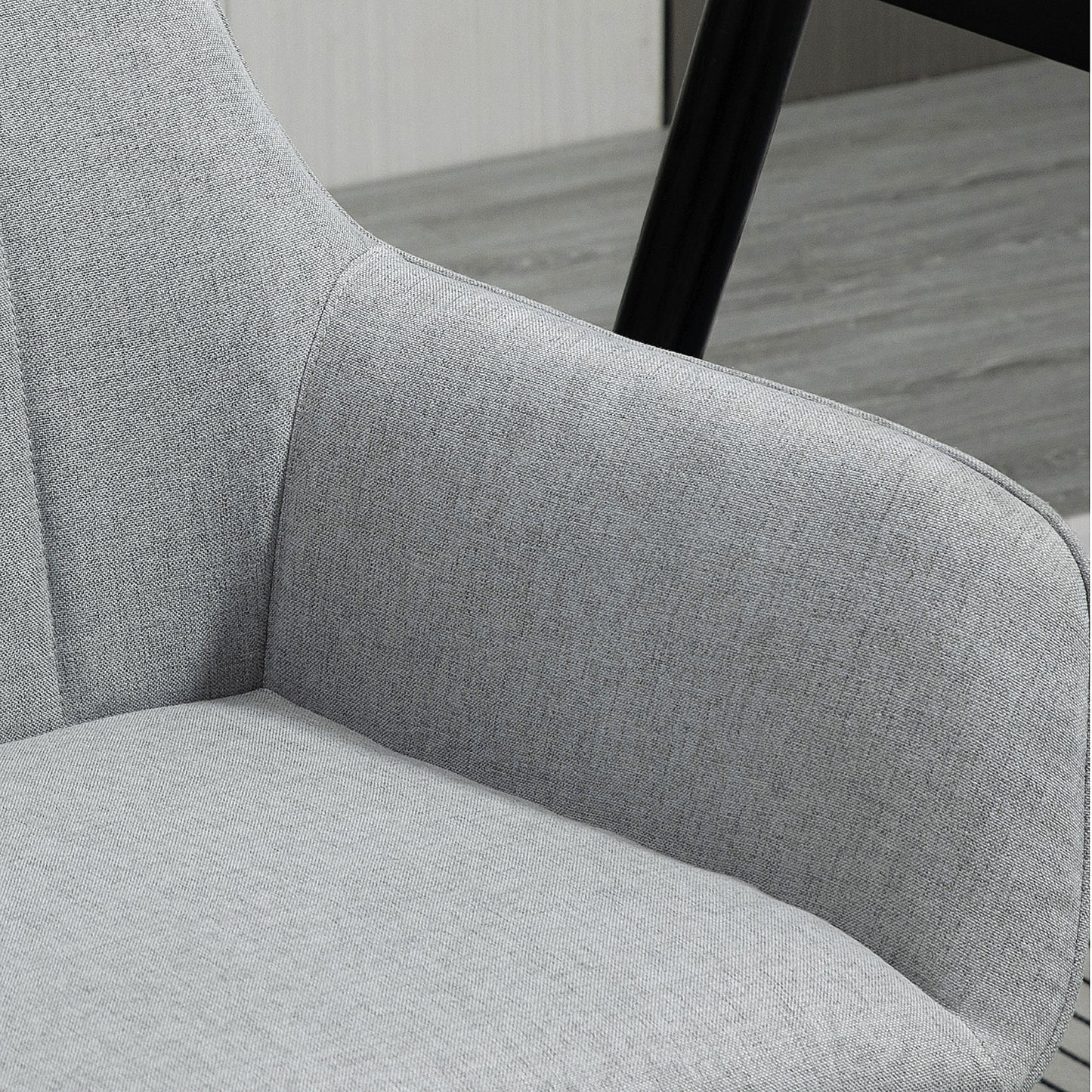 HOMCOM Dining Chairs Set of 4, Upholstered Linen Fabric Kitchen Chairs with Metal Legs for Living Room Dining Room, Light Grey