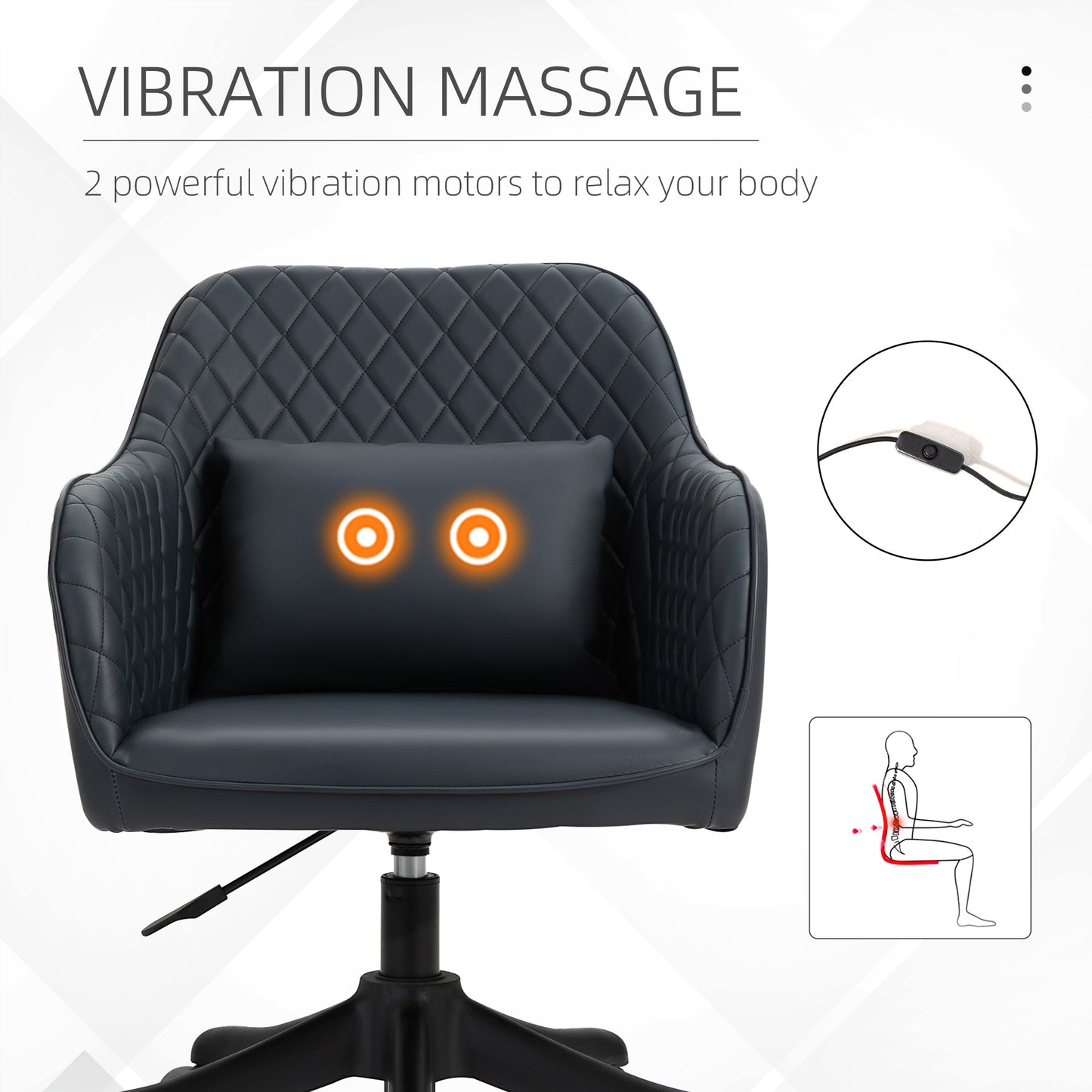 Vinsetto PU Leather Office Chair, Desk Chair, Makeup Vanity Chair with Massage Lumbar Pillow and Rolling Wheels for Bedroom and Home, Deep Blue